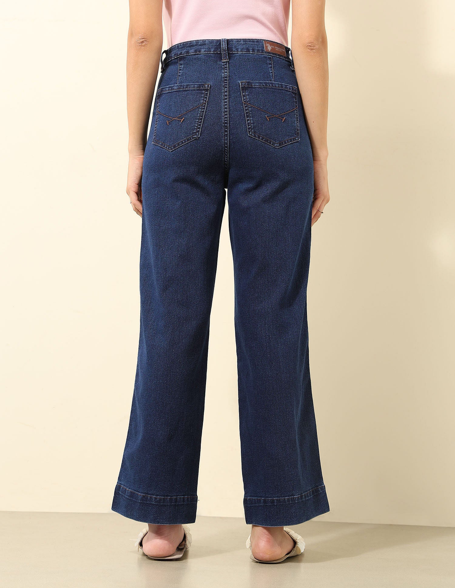 High Rise Wide Leg Jeans Dark Blue - U.S. POLO ASSN. | Large