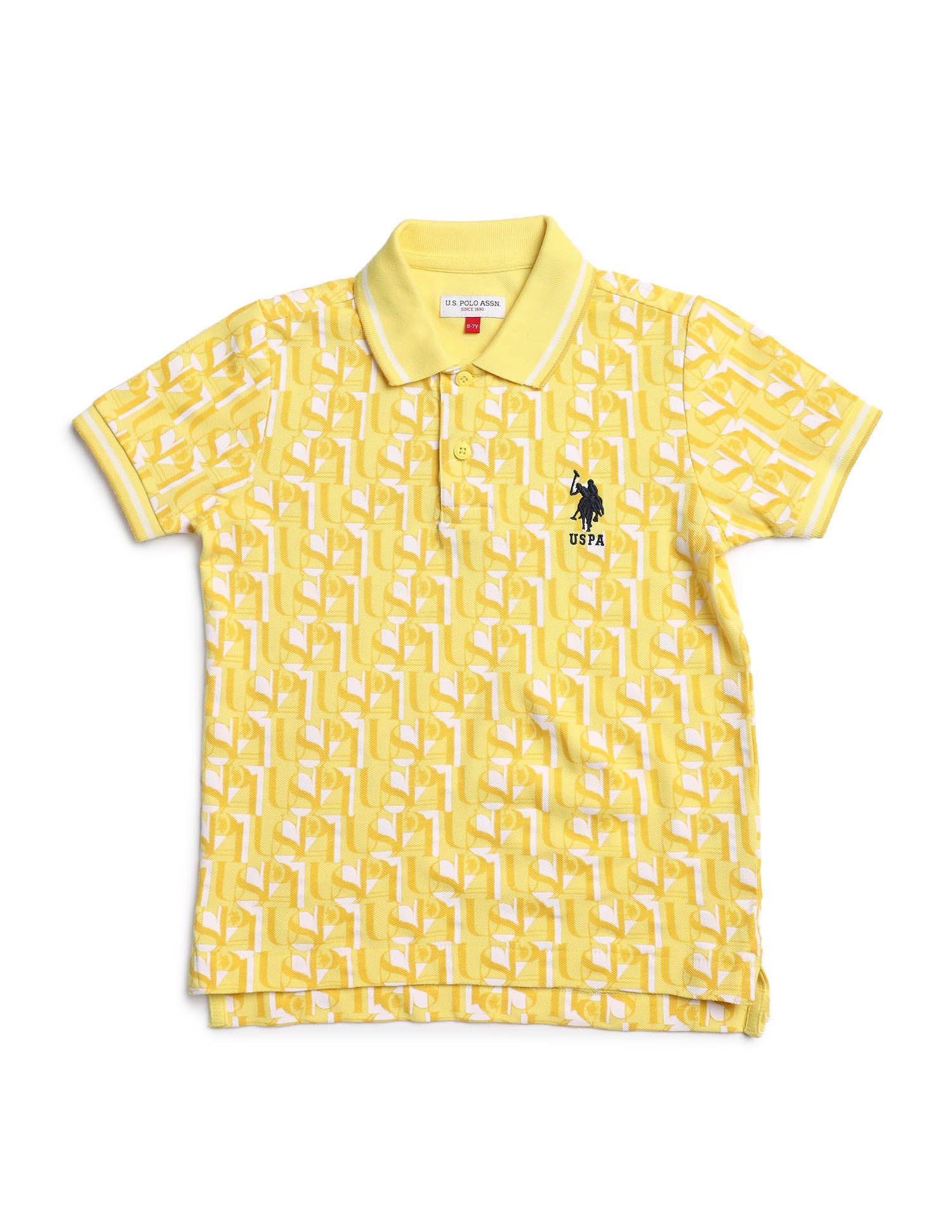 Boys All Over Printed Regular Fit Polo Shirt Light Yellow - U.S. Polo Assn. India | Large