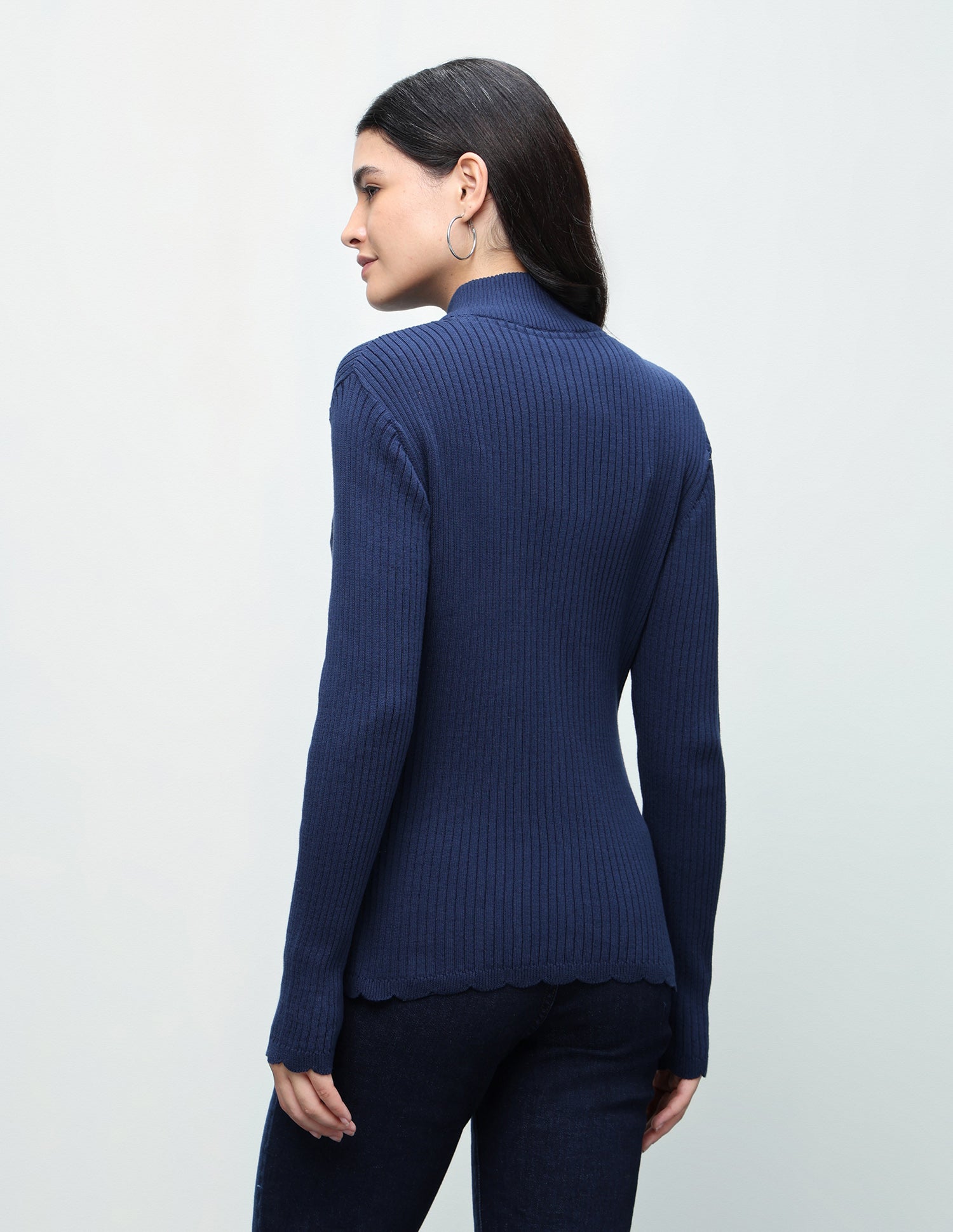 Patterned Knit Regular Fit Zipper Sweater Navy - U.S. Polo Assn. India | Large