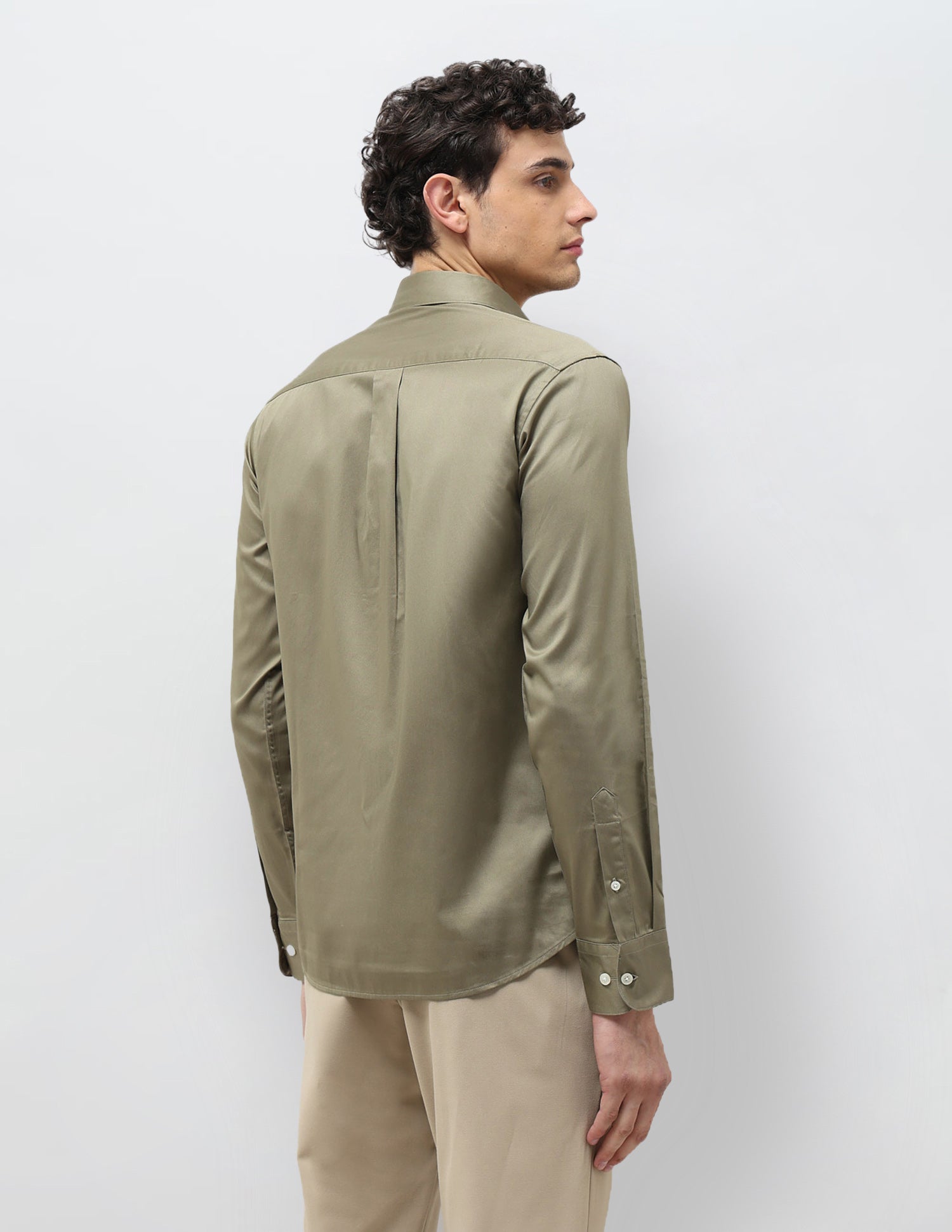 Satin Tailored Fit Shirt Light Olive - U.S. POLO ASSN. | Large