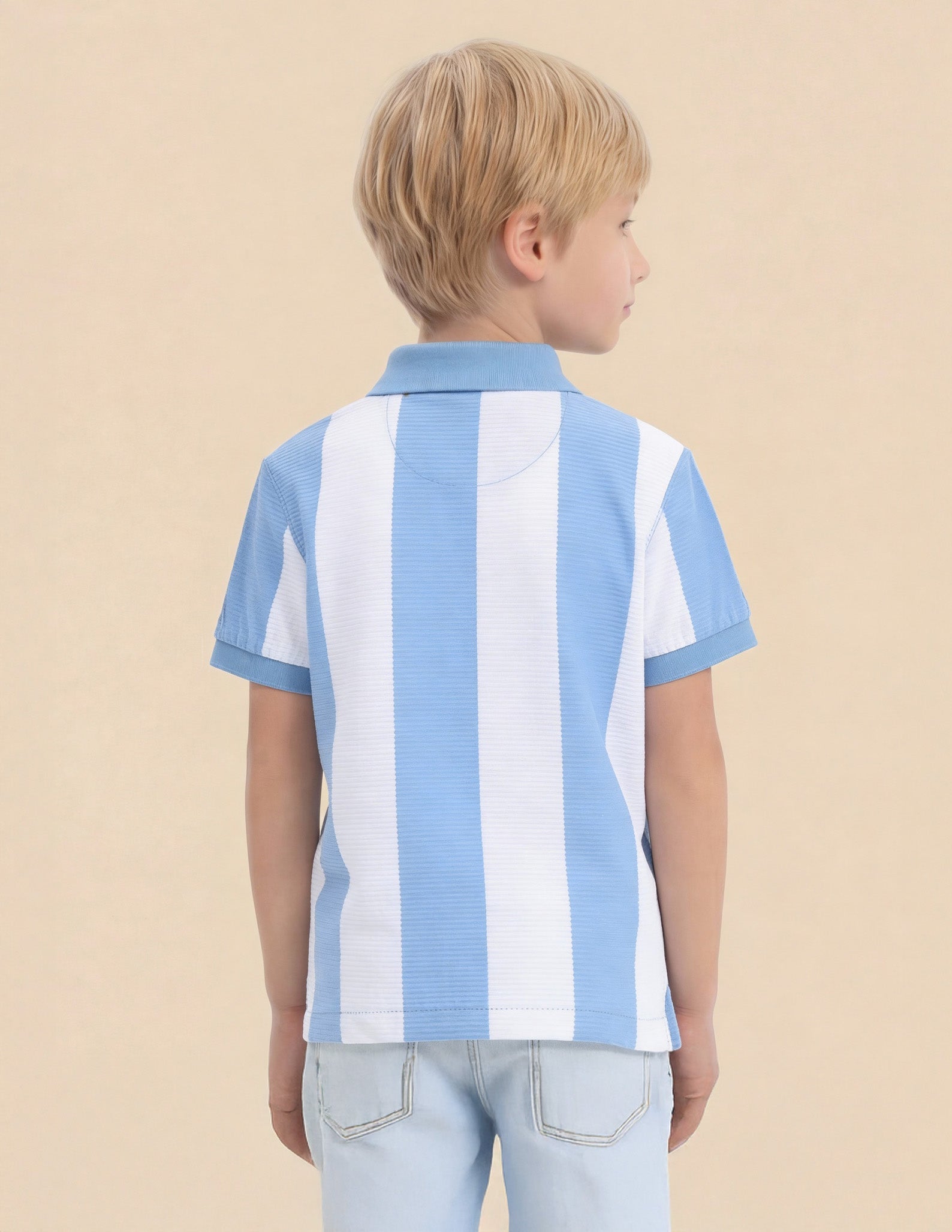 Boys Vertical Striped Regular Fit Polo Shirt Blue - U.S. Polo Assn. India | Large