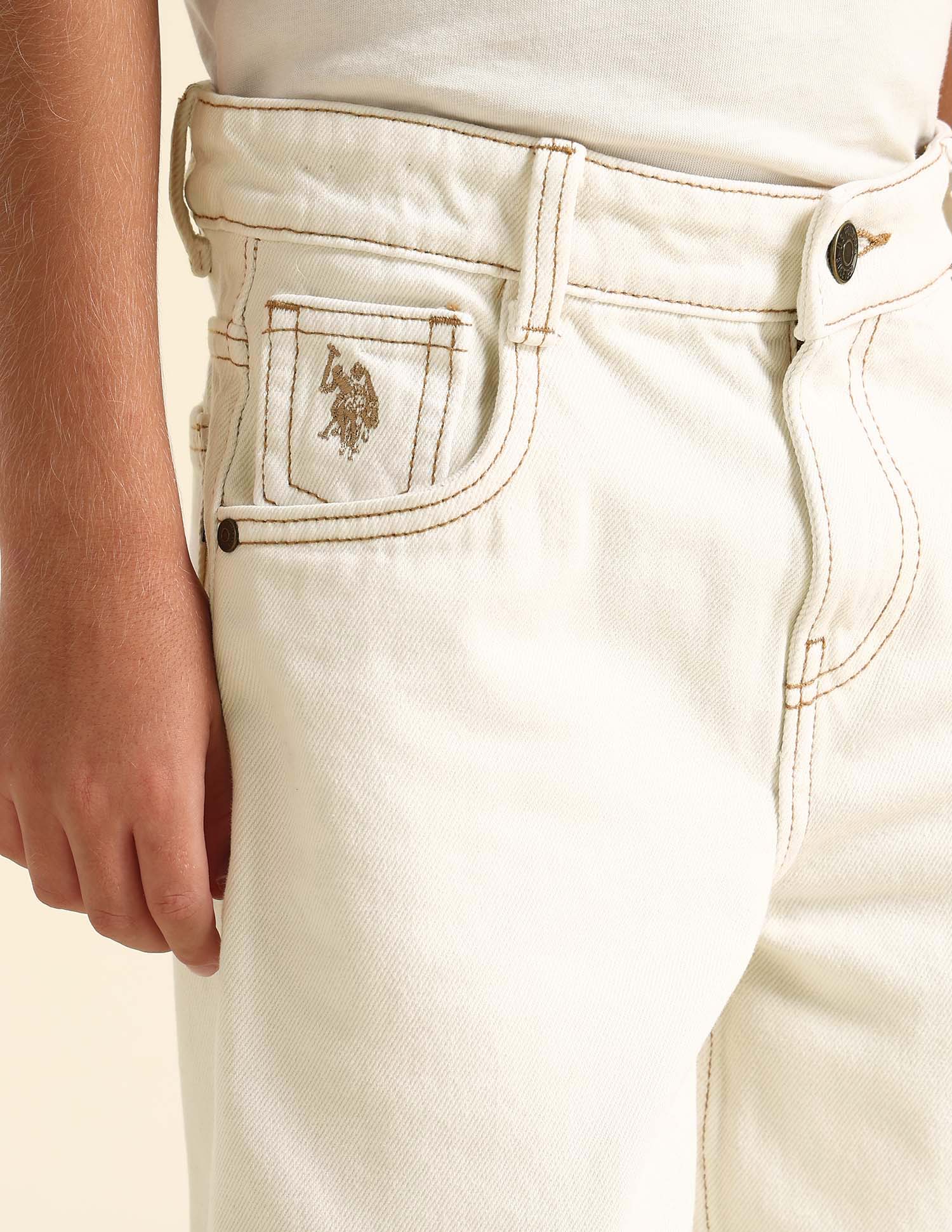 Boys Baggy Fit Cotton Jeans White - U.S. POLO ASSN. | Large