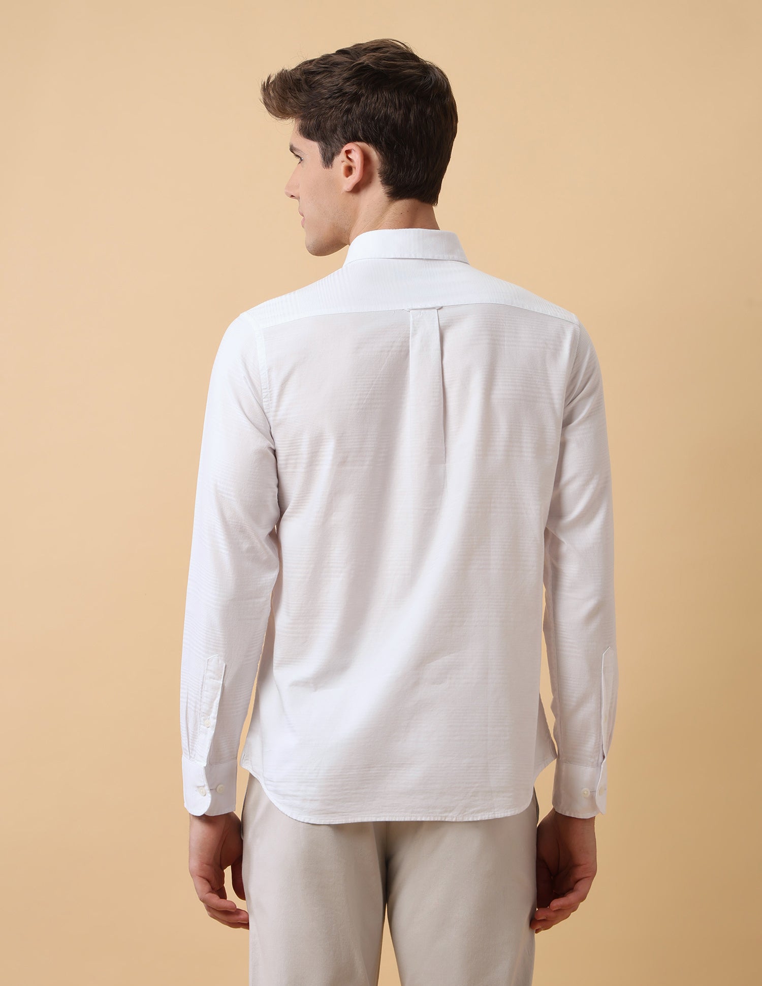Textured Horizontal Striped Regular Fit Shirt Light Grey - U.S. Polo Assn. India | Large