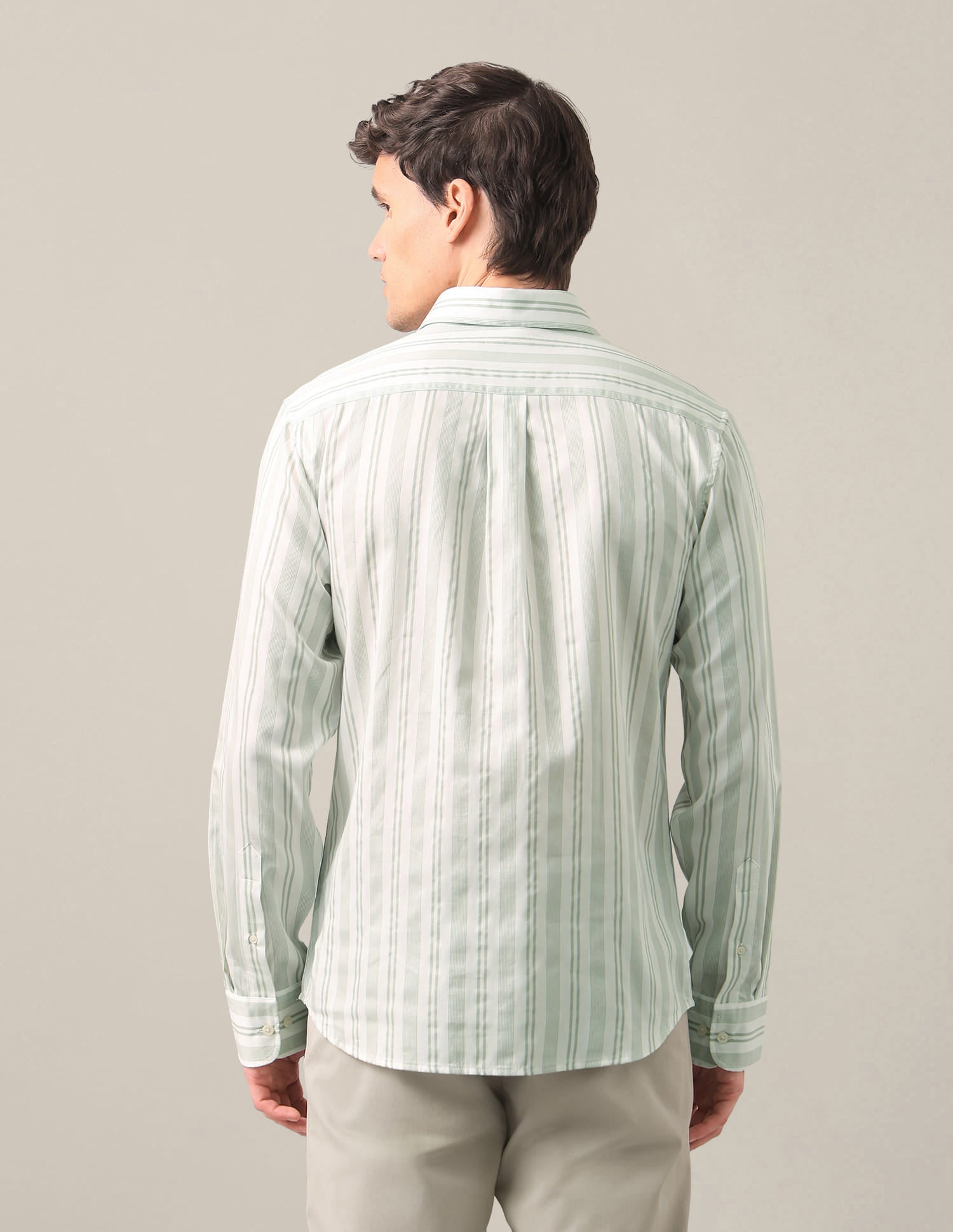Vertical Striped Satin Shirt Green - U.S. Polo Assn. India | Large