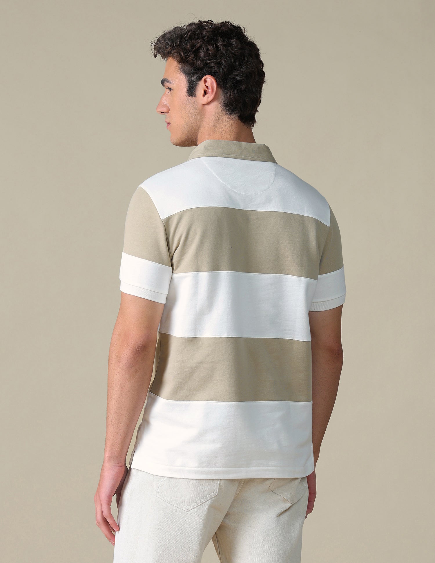 Horizontal Striped Slim Fit Polo Shirt Khaki - U.S. Polo Assn. India | Large