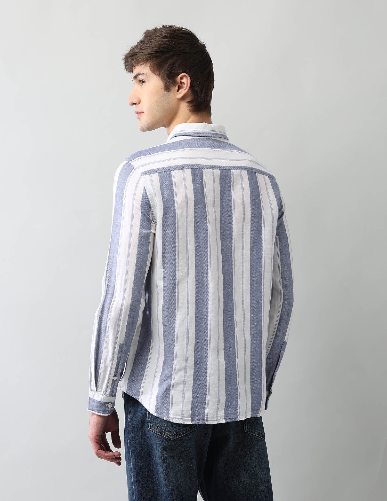 Vertical Striped Regular Fit Dobby Shirt Blue - U.S. Polo Assn. India | Large