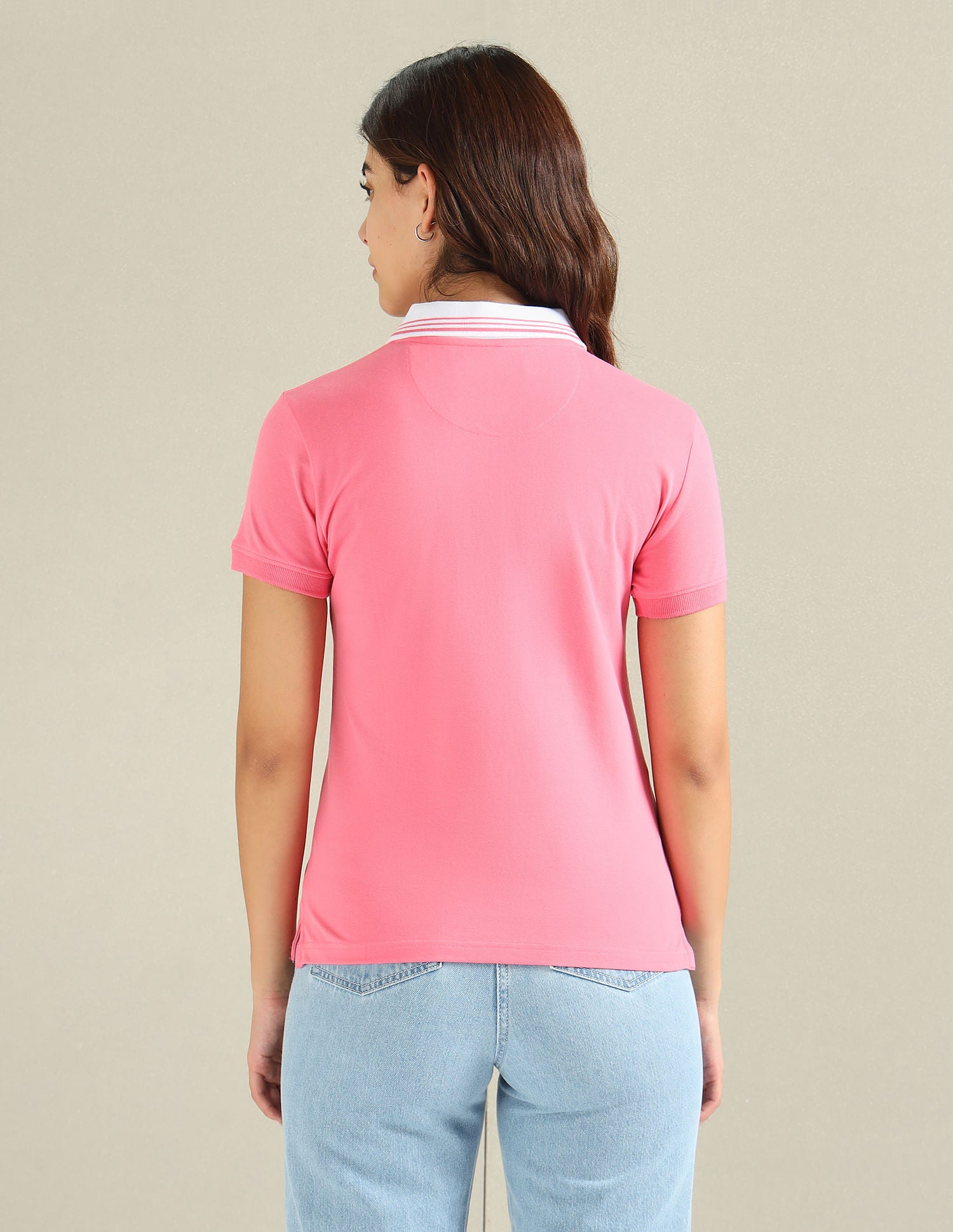 Striped Collar Pique Polo Shirt Pink - U.S. POLO ASSN. | Large