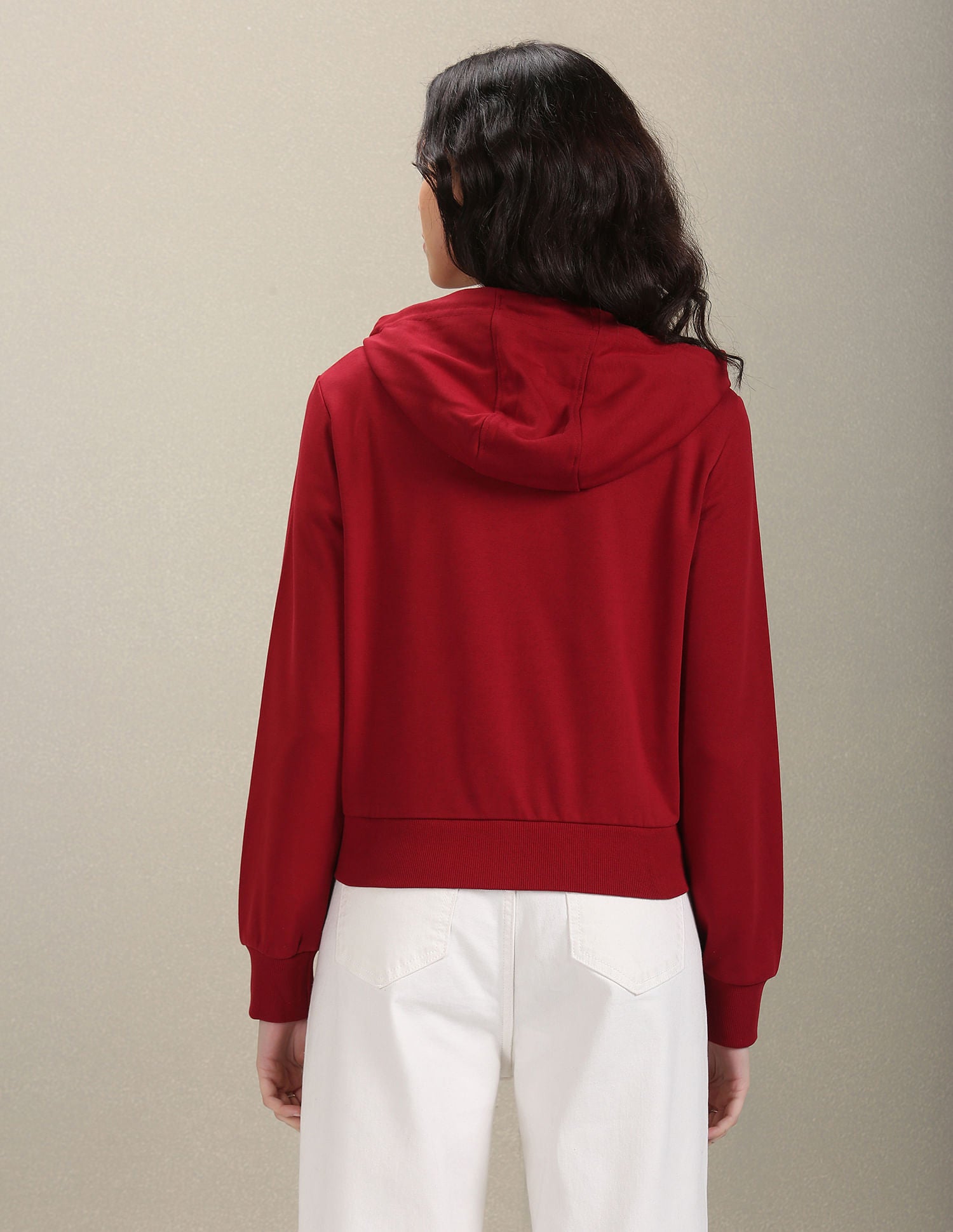 Solid Zip Up Hooded Sweatshirt Maroon - U.S. Polo Assn. India | Large