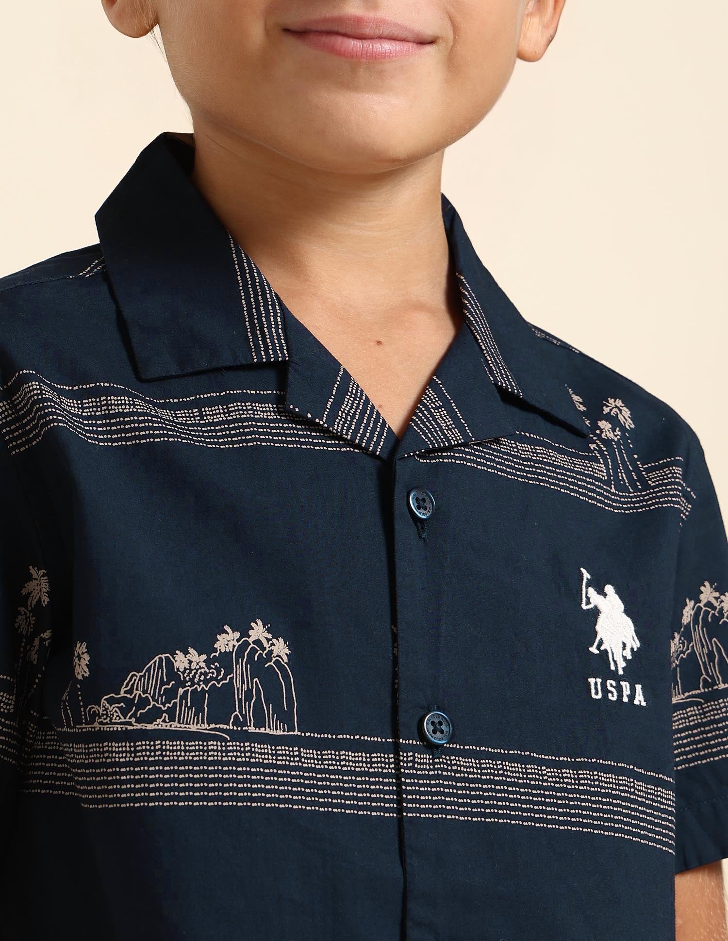 Boys All Over Printed Regular Fit Shirt Navy - U.S. POLO ASSN. | Large