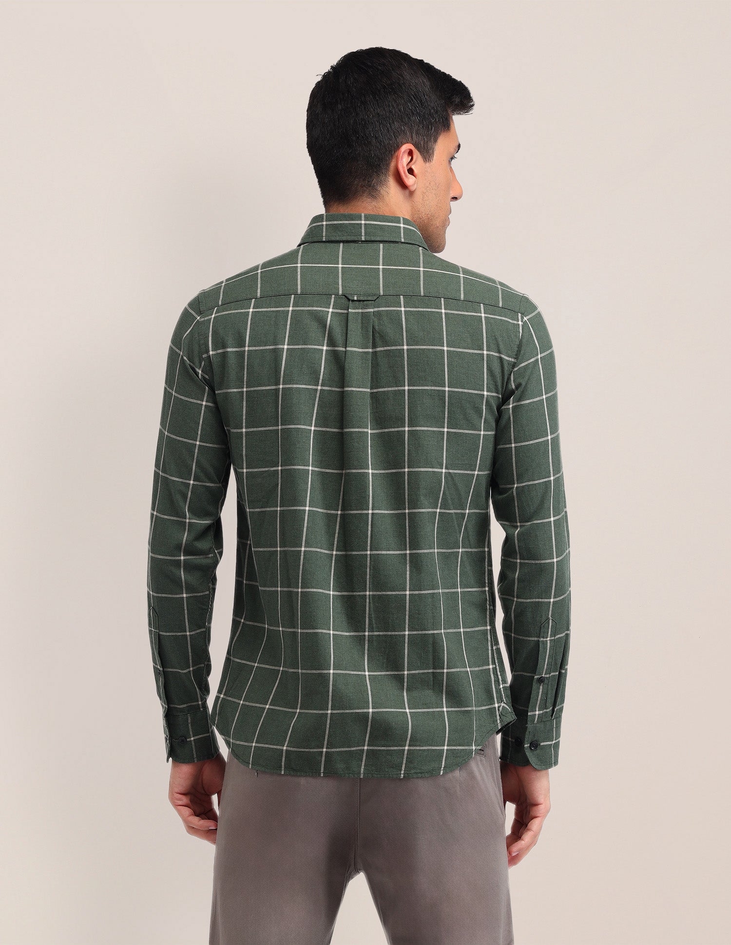 Windowpane Checked Tailored Fit Shirt Olive - U.S. Polo Assn. India | Large
