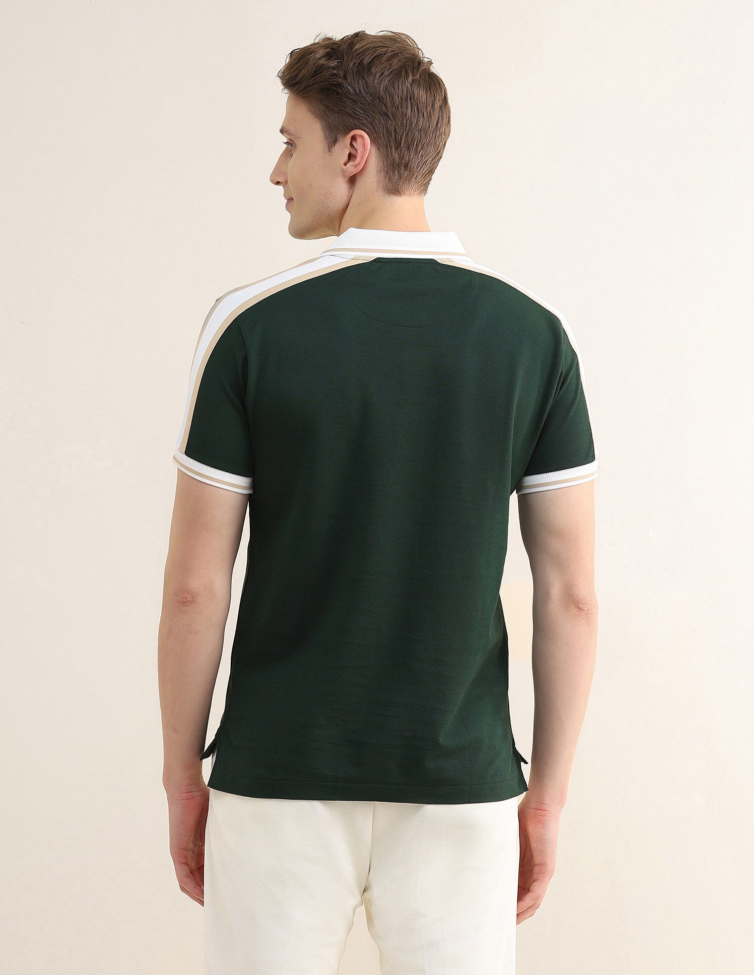 Solid Stripe Detail Slim Fit Polo Shirt Green - U.S. Polo Assn. India | Large