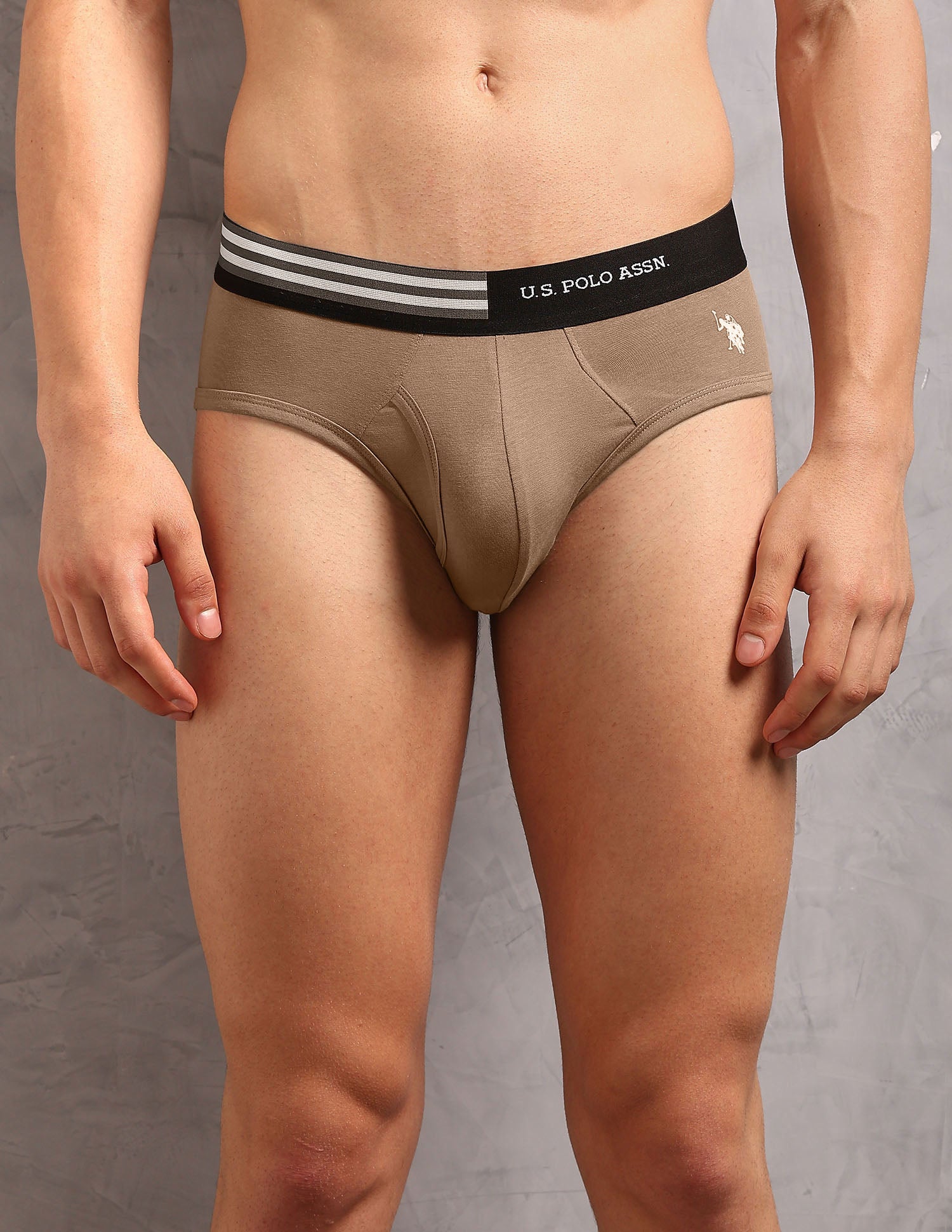 Striped Waistband OEB19 Briefs - Pack Of 2 Coco Creme and Dark Olive - U.S. Polo Assn. India | Large