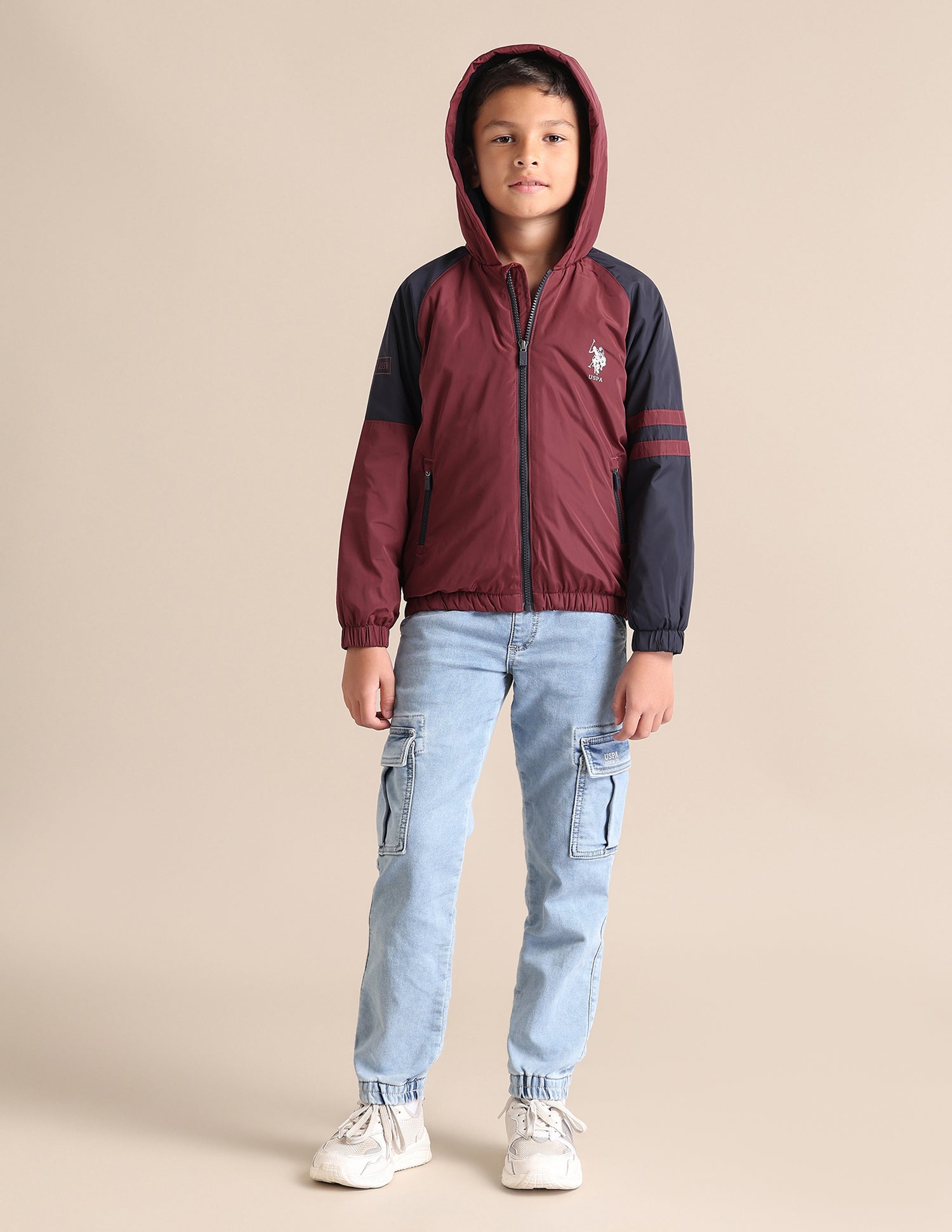 Boys Colour Blocked Hooded Jacket Maroon - U.S. POLO ASSN. | Large