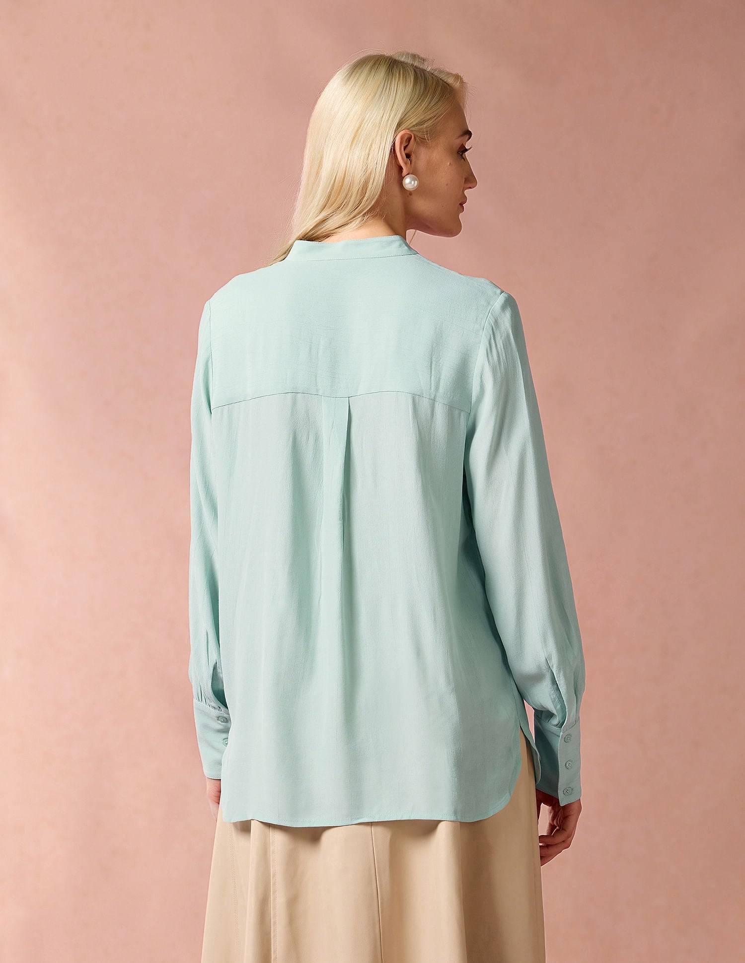 Mandarin Collar Pintucked Top Mint - U.S. POLO ASSN. | Large