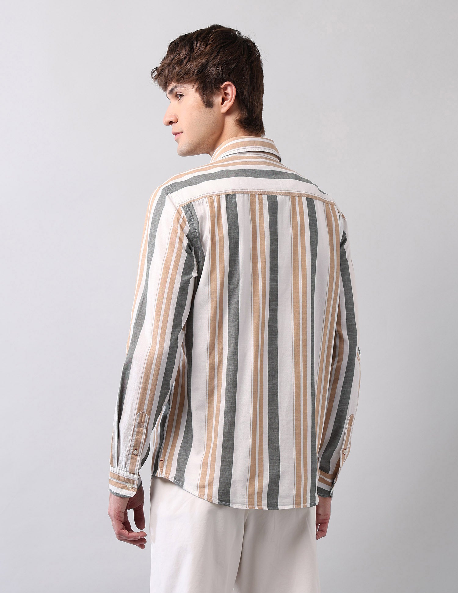 Vertical Striped Pure Cotton Shirt Ivory - U.S. Polo Assn. India | Large