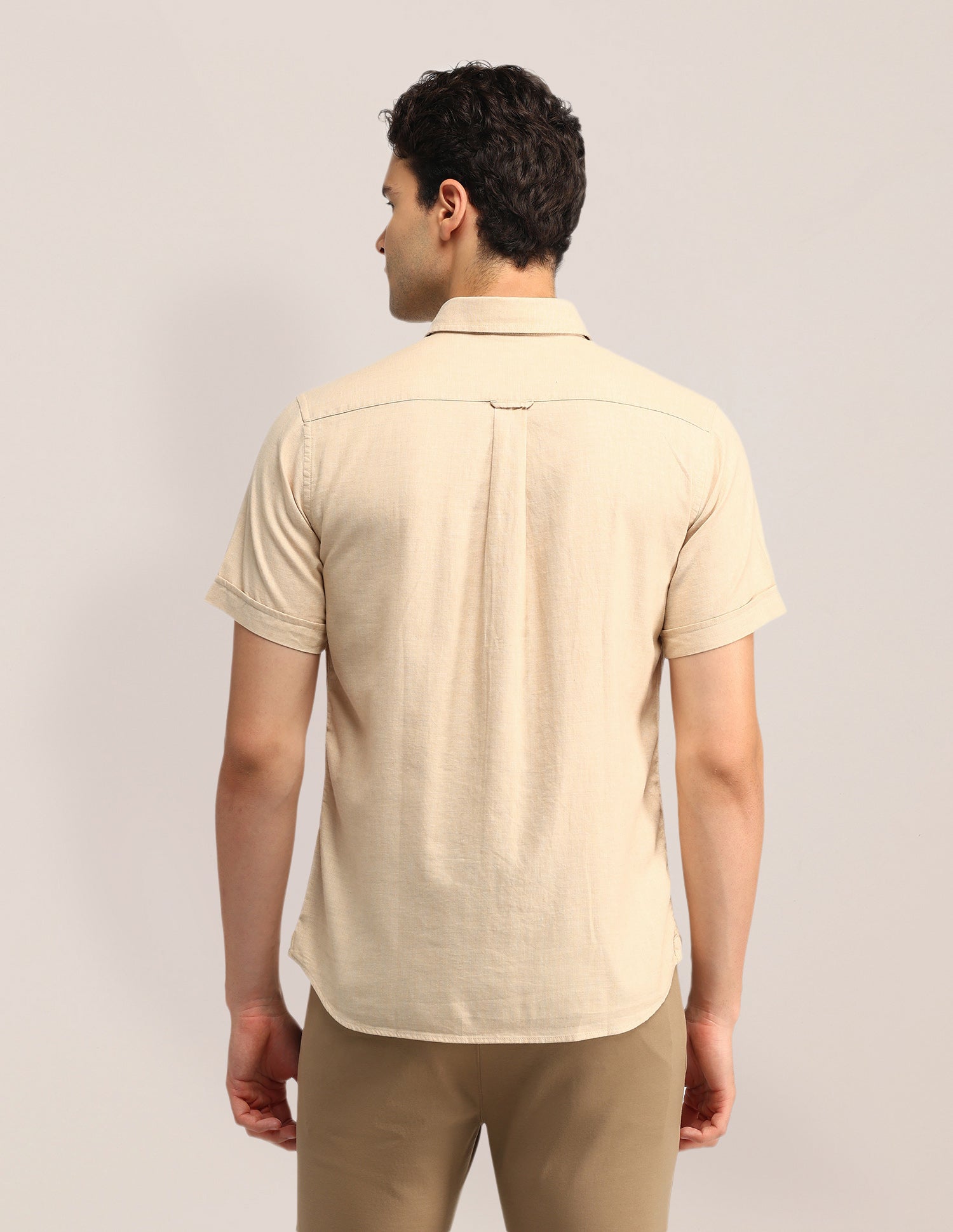 Solid Tailored Fit Shirt Beige - U.S. Polo Assn. India | Large