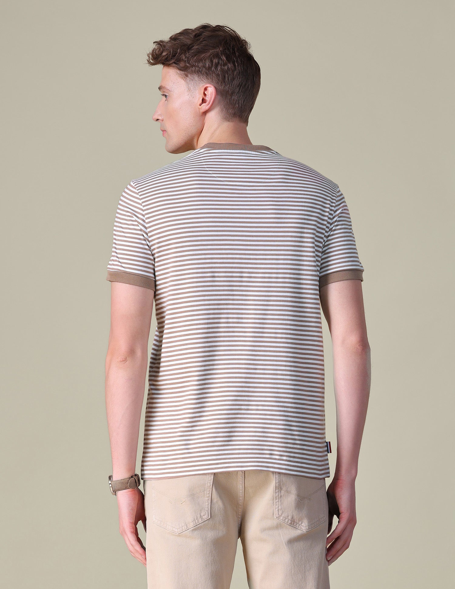 Horizontal Striped Slim Fit T-Shirt Light Brown - U.S. POLO ASSN. | Large