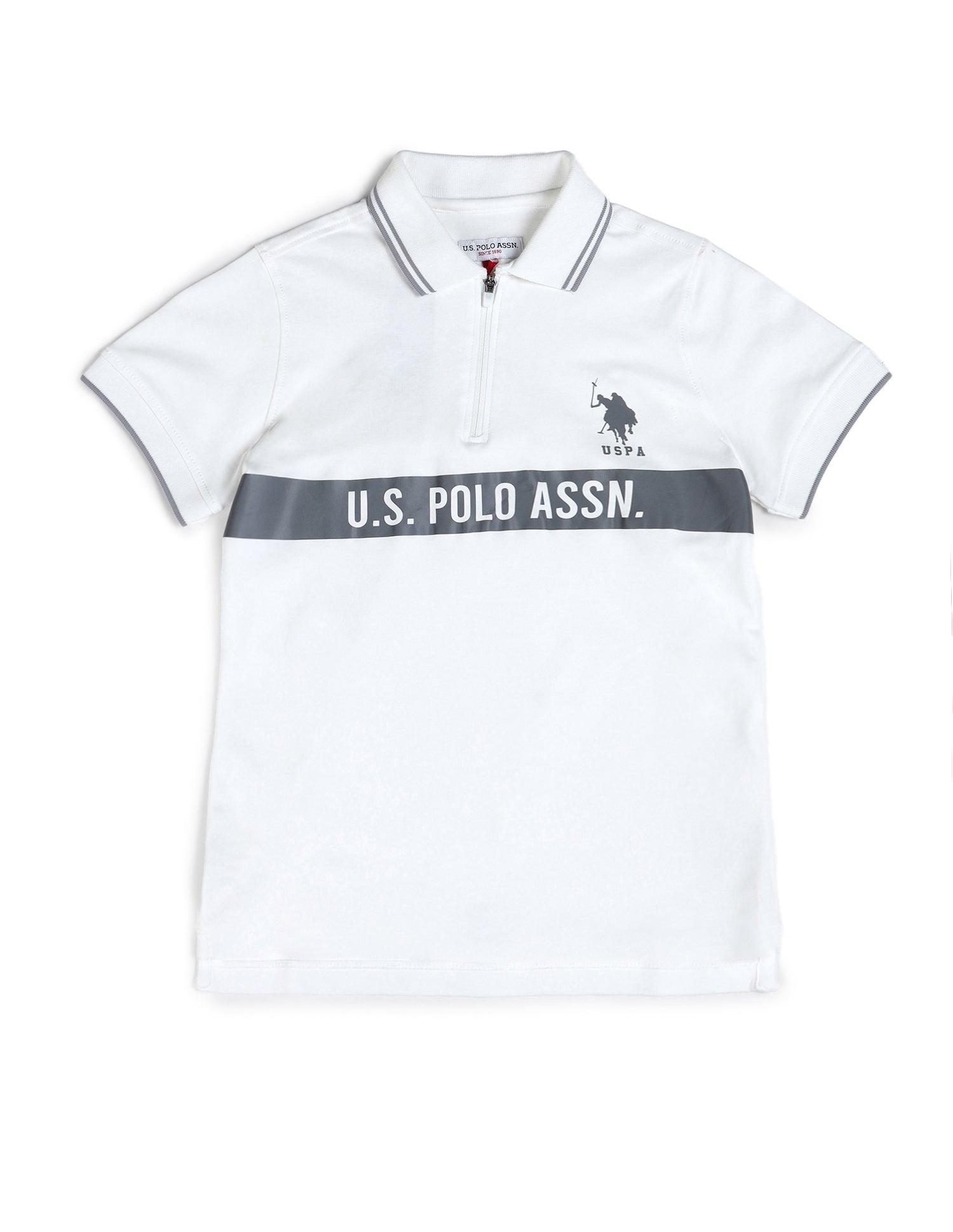 Boys Brand Printed Regular Fit Polo Shirt White - U.S. Polo Assn. India | Large