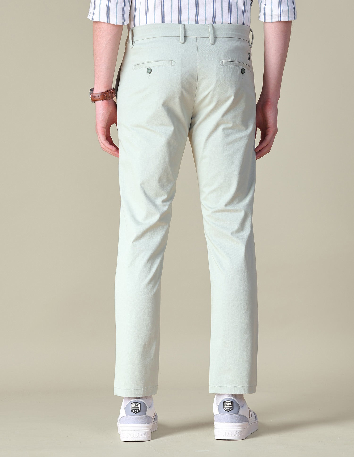 Twill Austin Trim Regular Fit Trousers LightÂ Pista Green - U.S. POLO ASSN. | Large