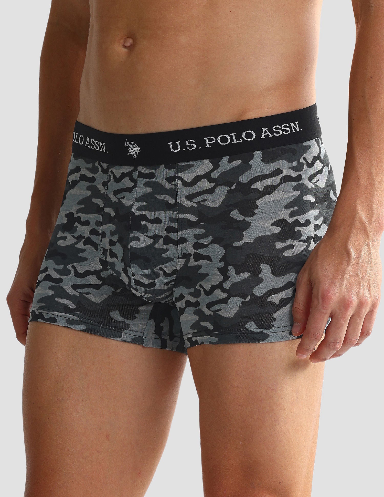 Elastic Waistband Ribbed Solid OET10 Trunks - Pack Of 2 Camo Black and Black - U.S. POLO ASSN. | Large
