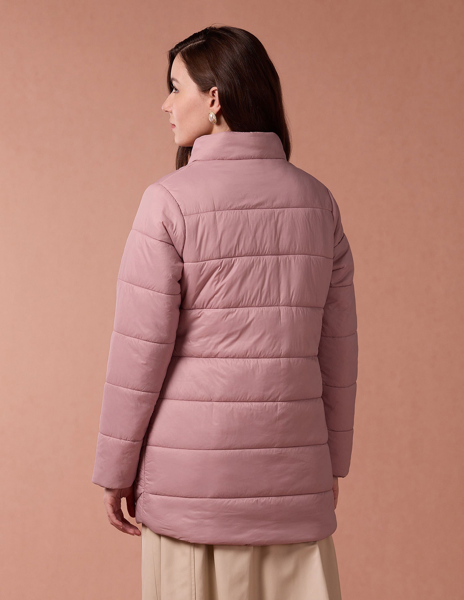 Longline High Neck Puffer Jacket Peach - U.S. POLO ASSN. | Large