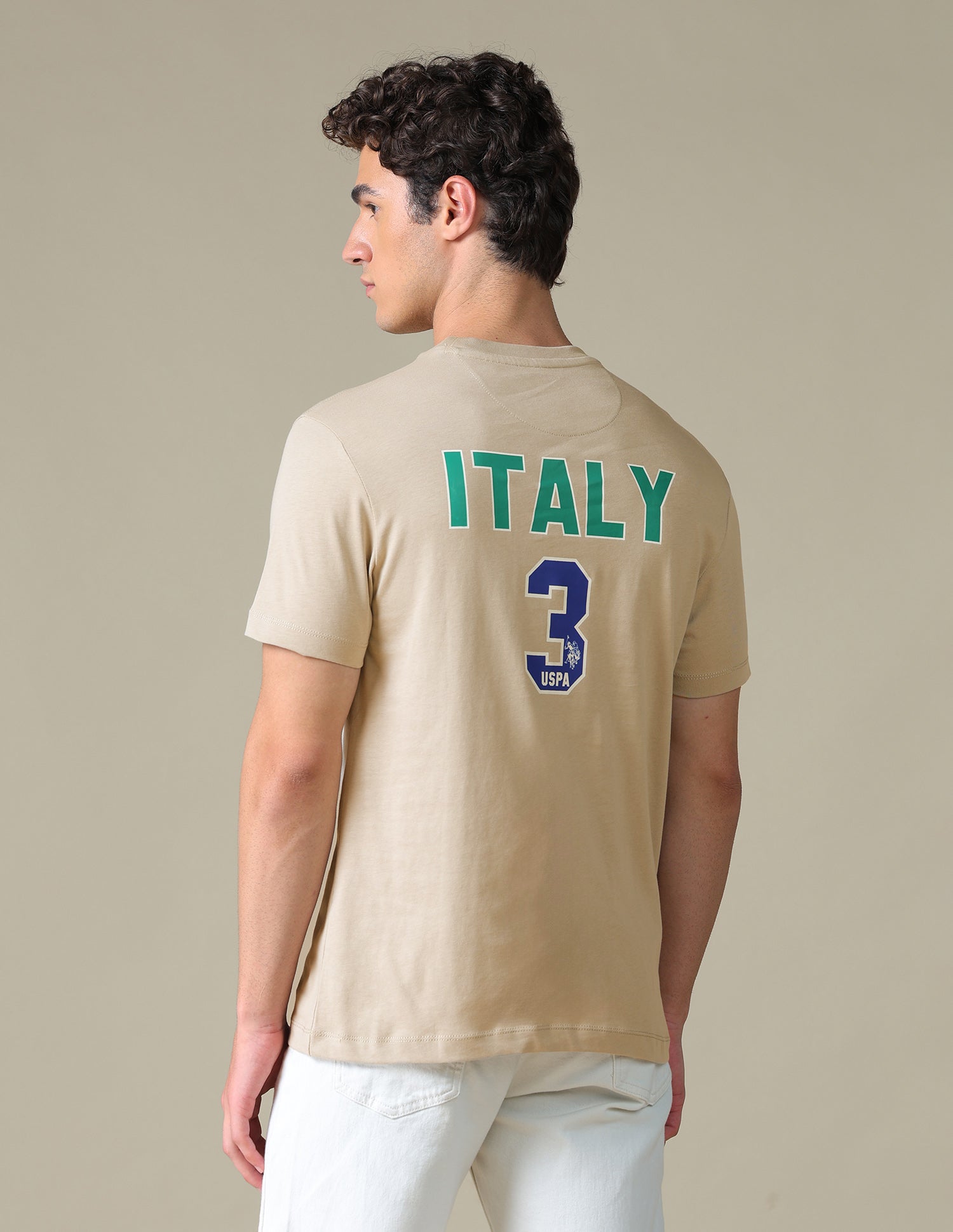 Typographic Slim Fit T-Shirt Beige - U.S. Polo Assn. India | Large