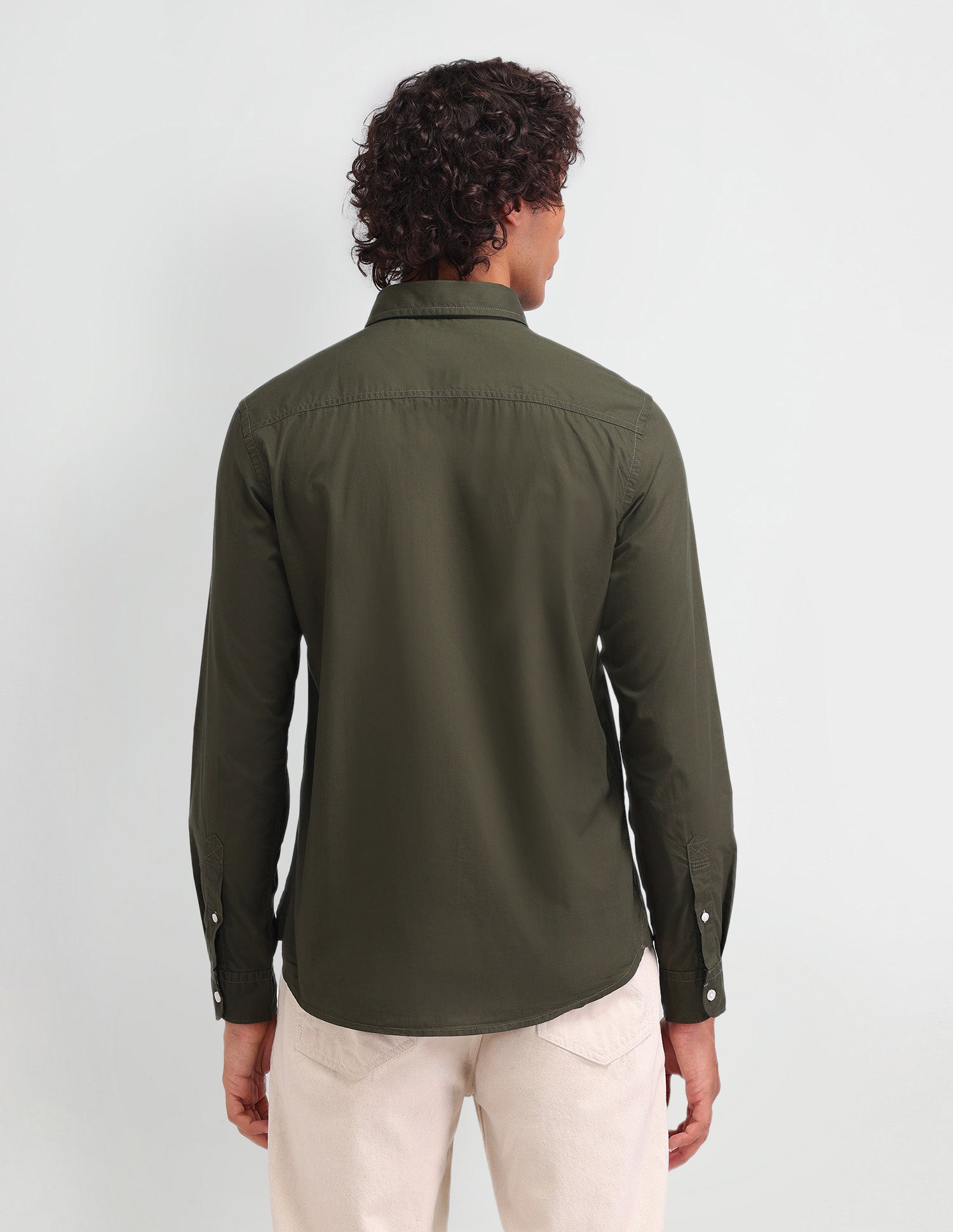 Solid Pattern Twill Shirt Olive - U.S. Polo Assn. India | Large
