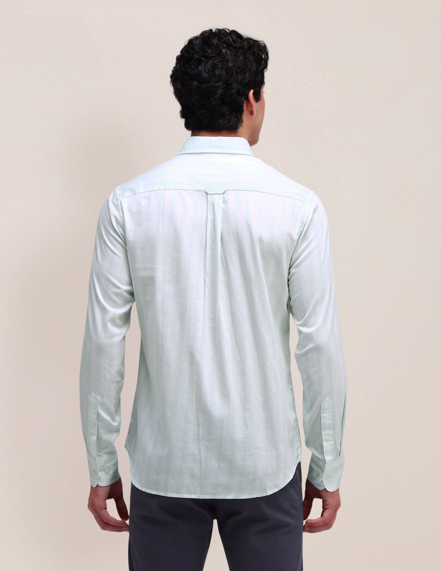 Vertical Striped Twill Weave Shirt Light Green - U.S. Polo Assn. India | Large