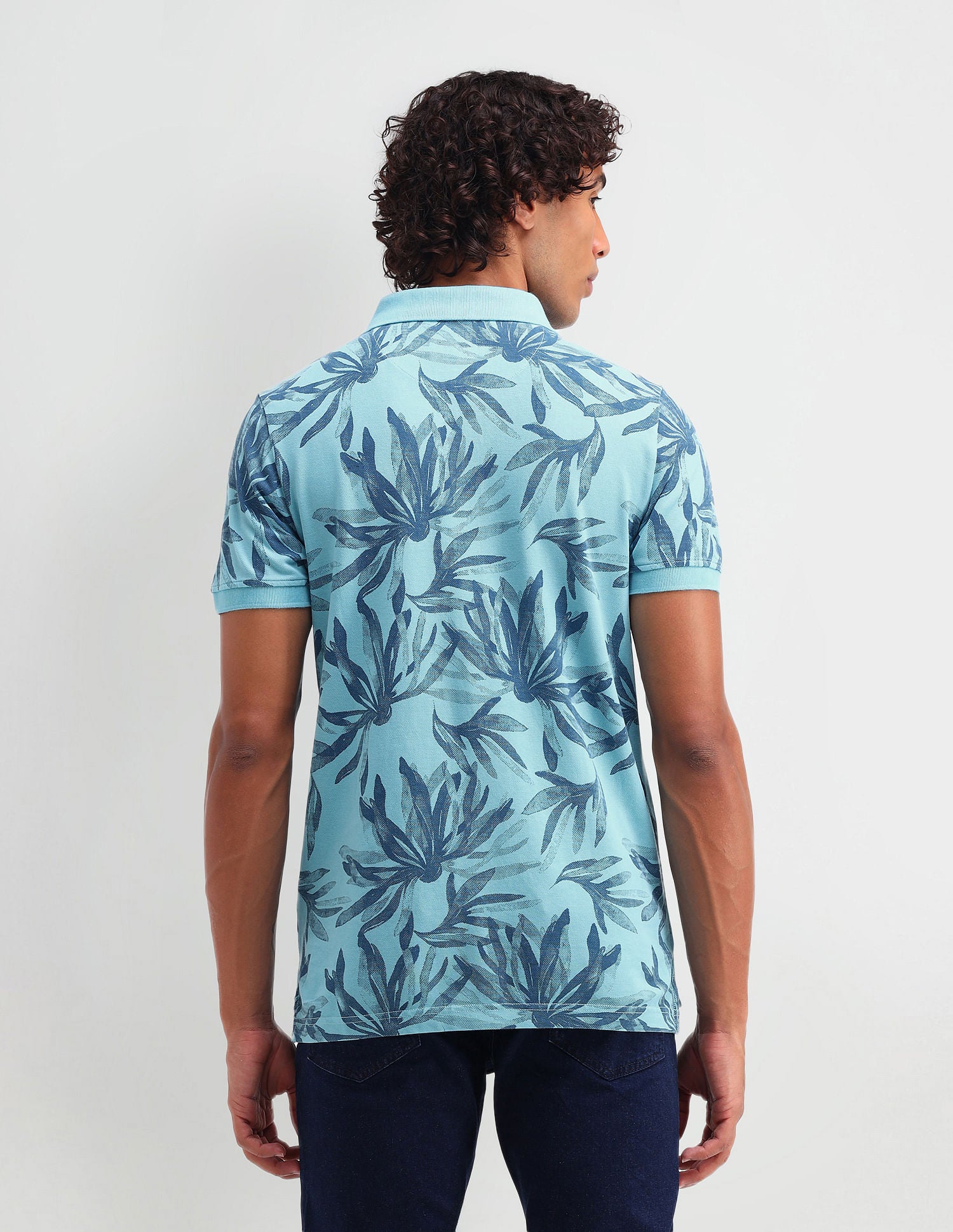 Floral Print Cotton Polo Shirt Blue - U.S. Polo Assn. India | Large