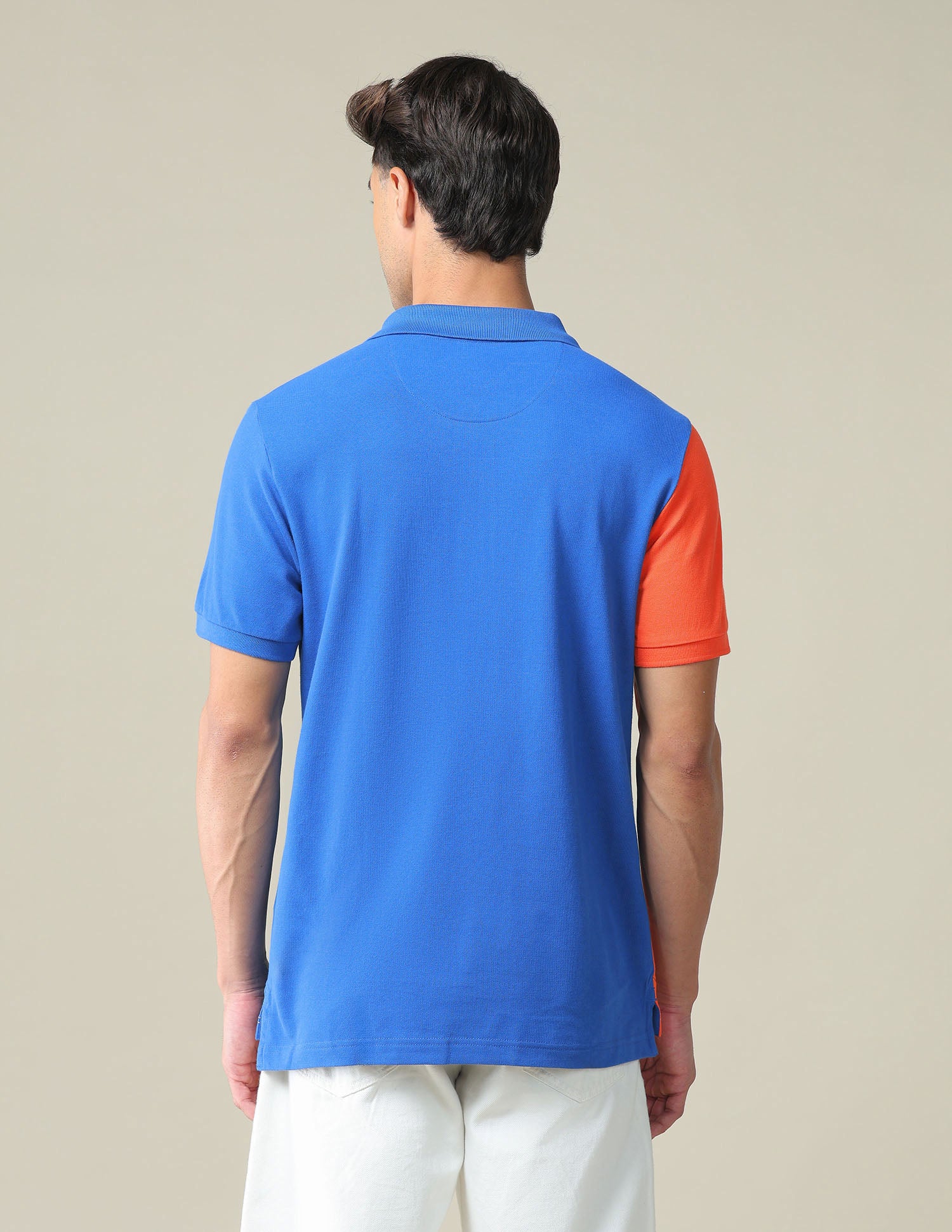 Colour Block Cotton Polo Shirt Blue and White - U.S. POLO ASSN. | Large