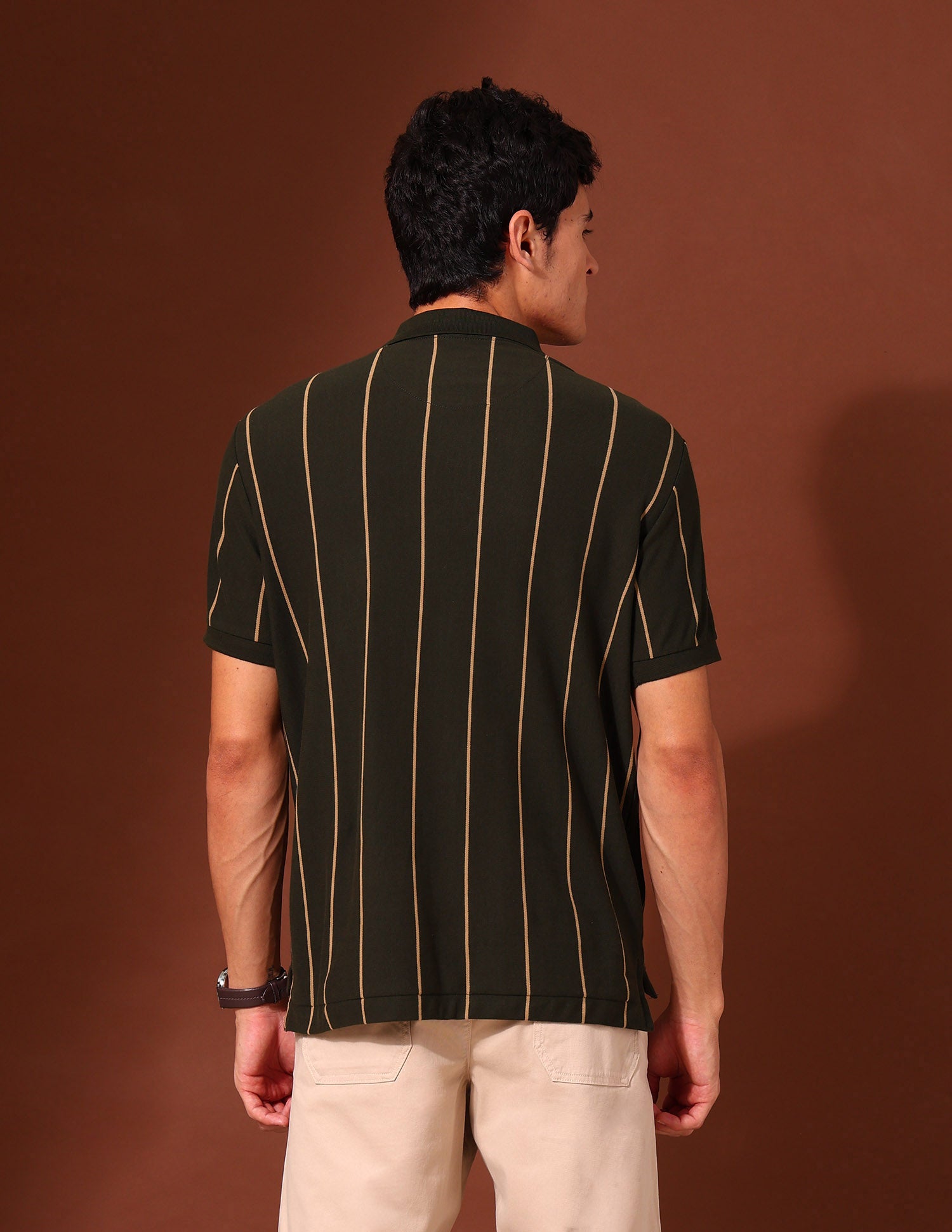 Vertical Striped Classic Polo Shirt Olive - U.S. Polo Assn. India | Large
