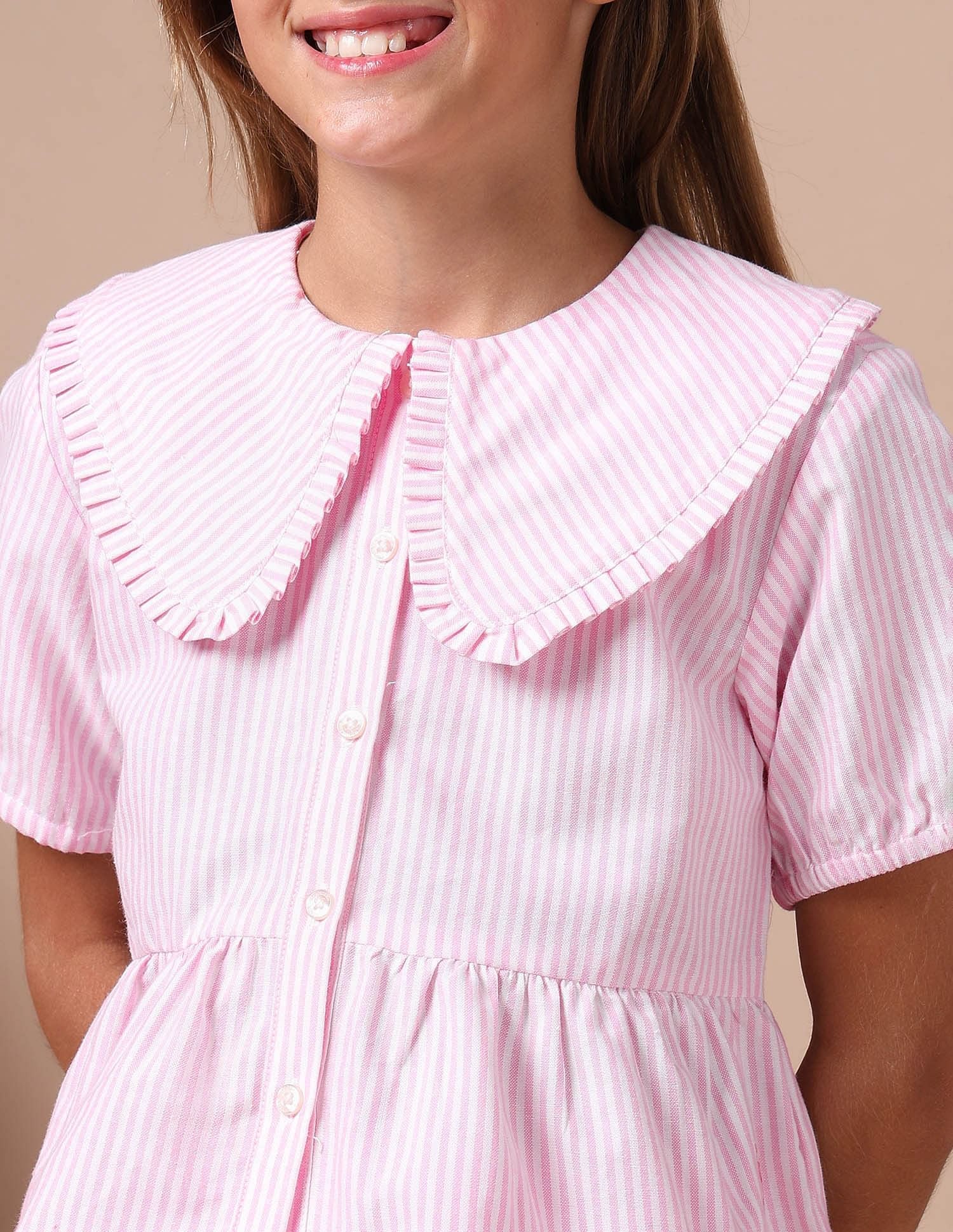 Girls Peter Pan Collar Striped Top Light Pink - U.S. POLO ASSN. | Large