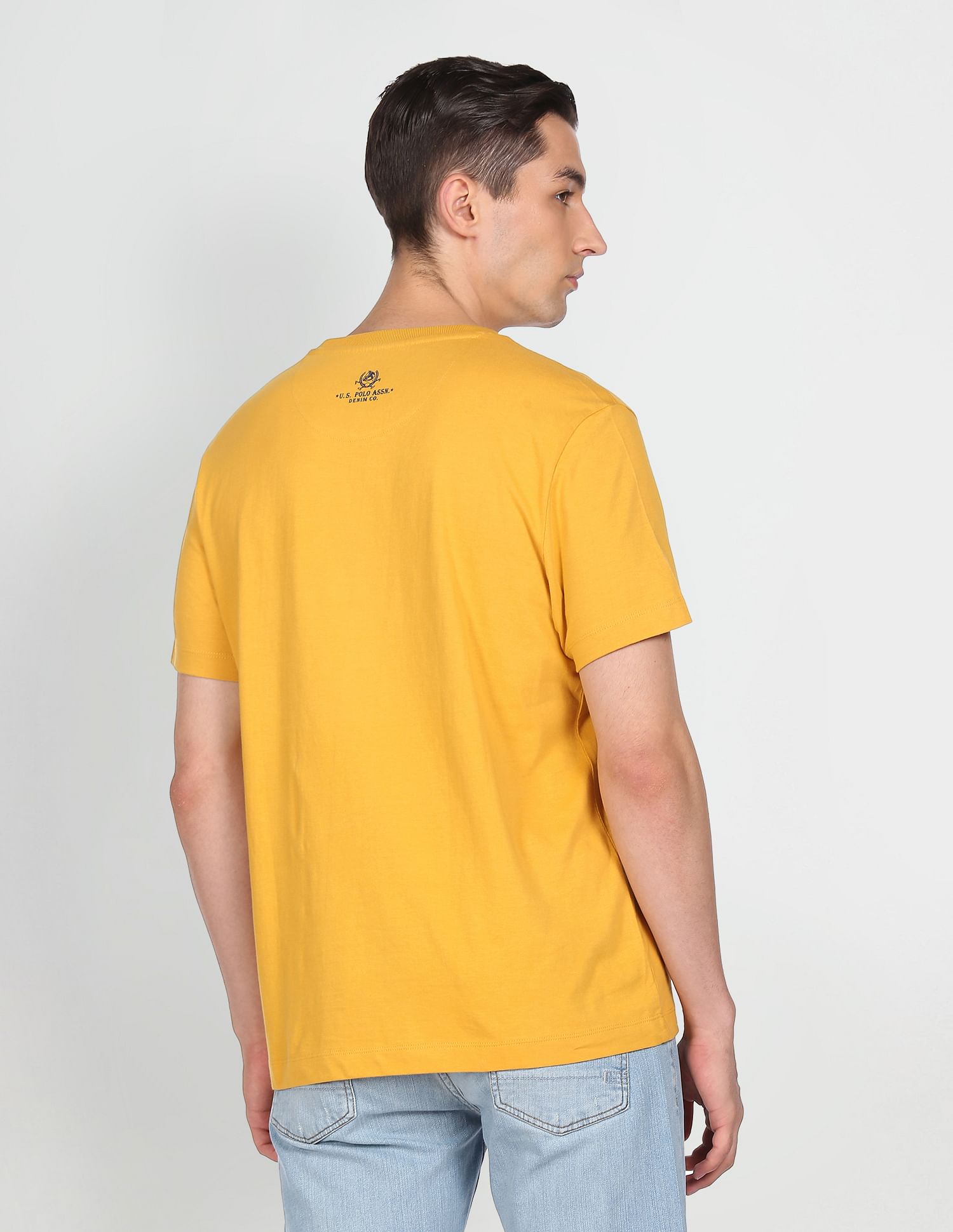 Men Yellow Crew Neck Graphic Print T-Shirt Yellow - U.S. Polo Assn. India | Large