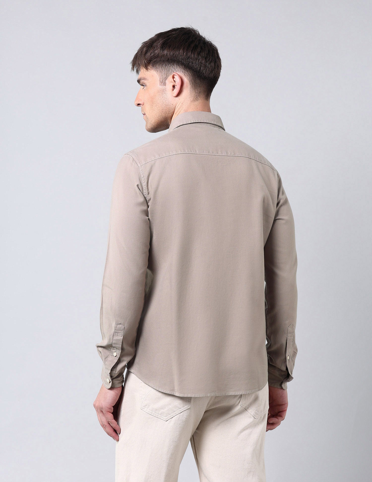 Solid Pure Cotton Twill Shirt Khaki - U.S. Polo Assn. India | Large