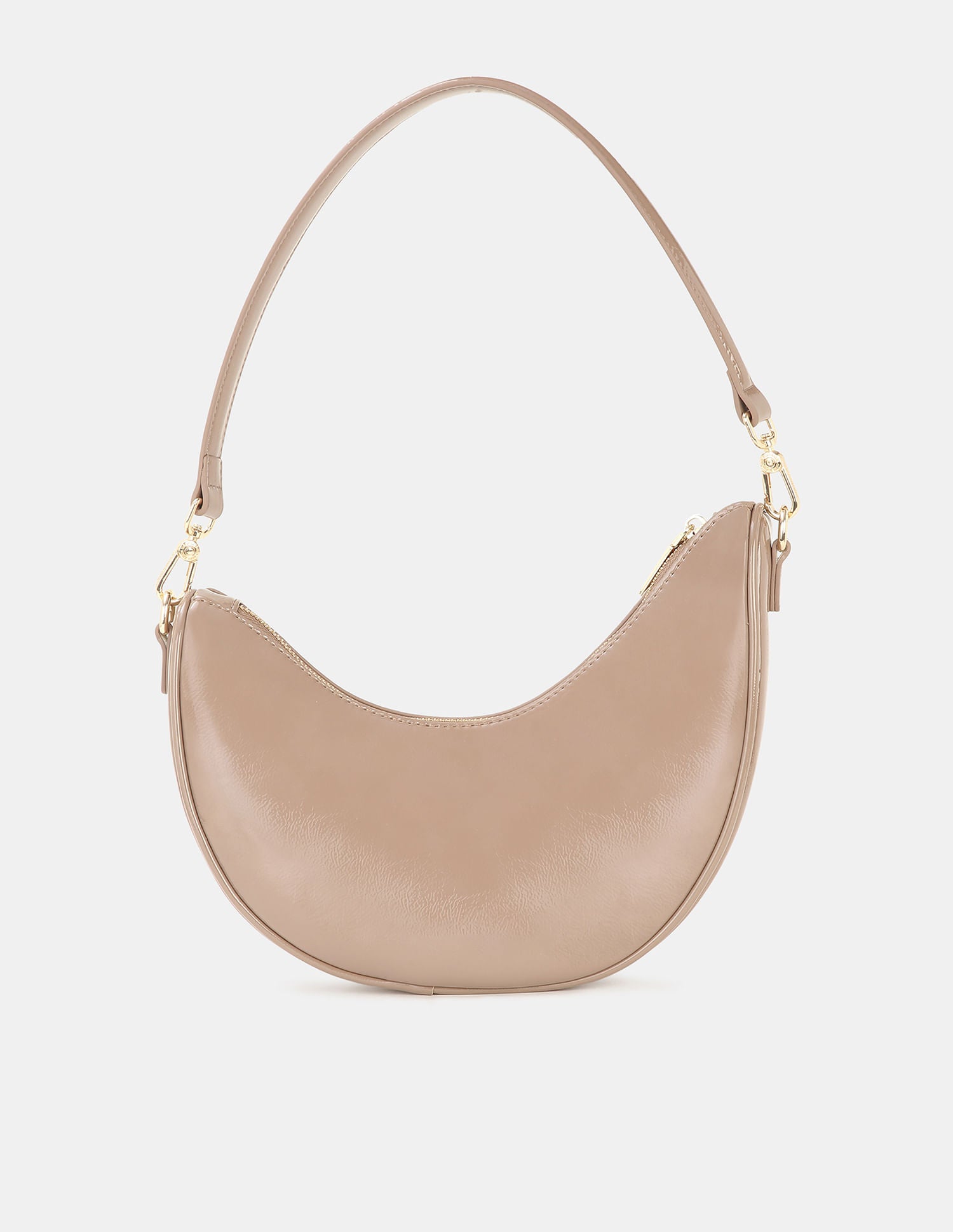 Women Belle Half-Moon Shoulder Bag with Patent Finish Dark Grey - U.S. POLO ASSN. | Large