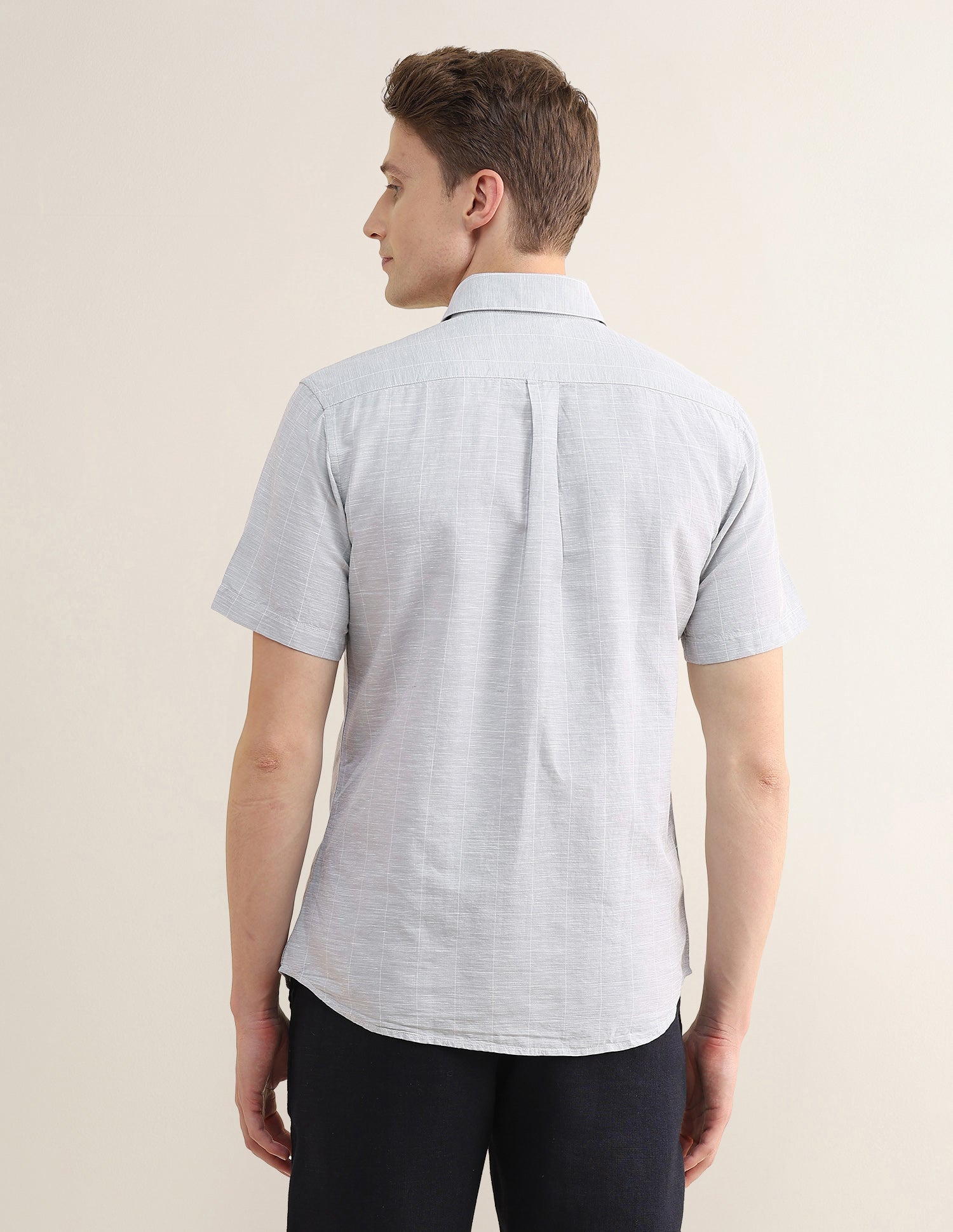 Windowpane Checked Regular Fit Shirt Light Grey - U.S. Polo Assn. India | Large