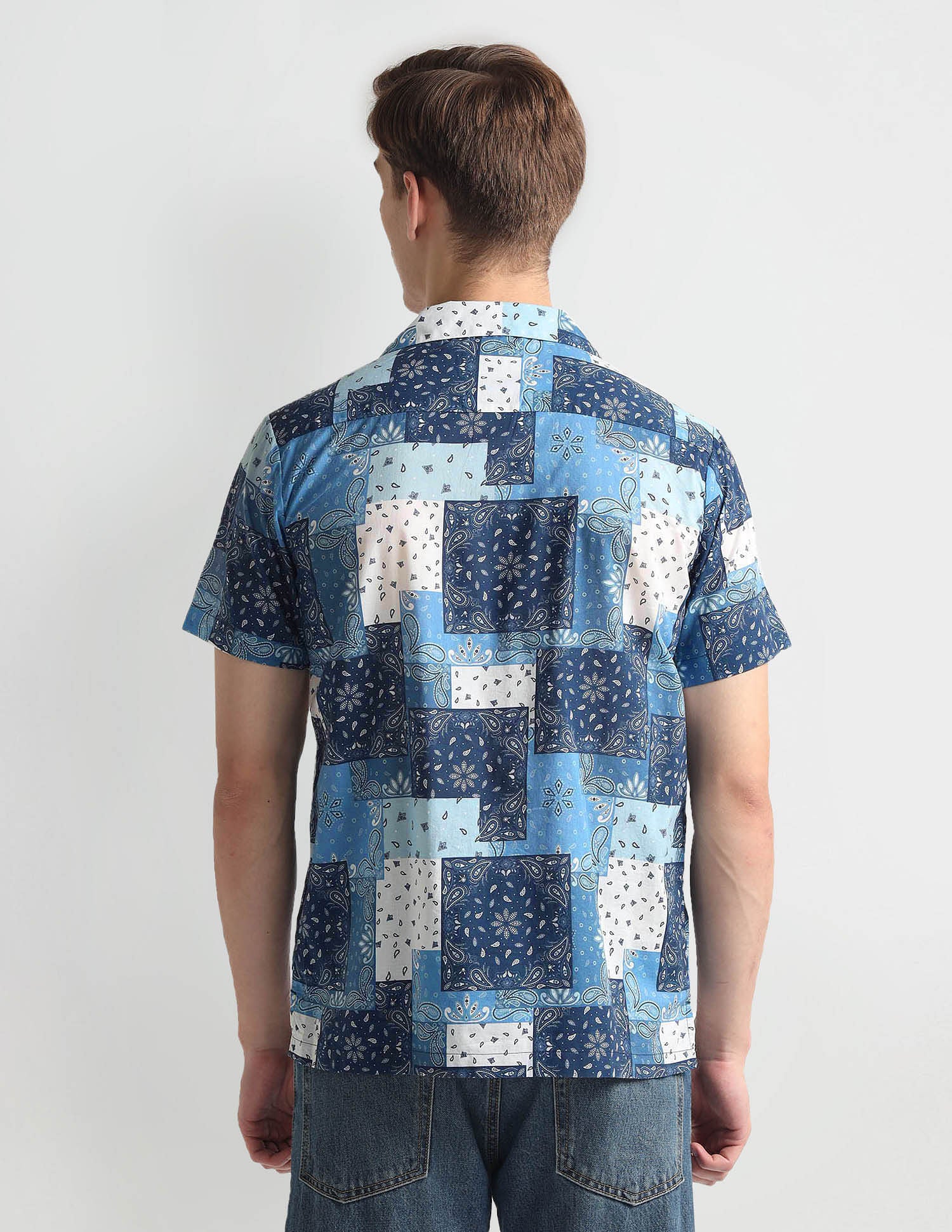 Motif Print Slim Fit Shirt Blue - U.S. Polo Assn. India | Large
