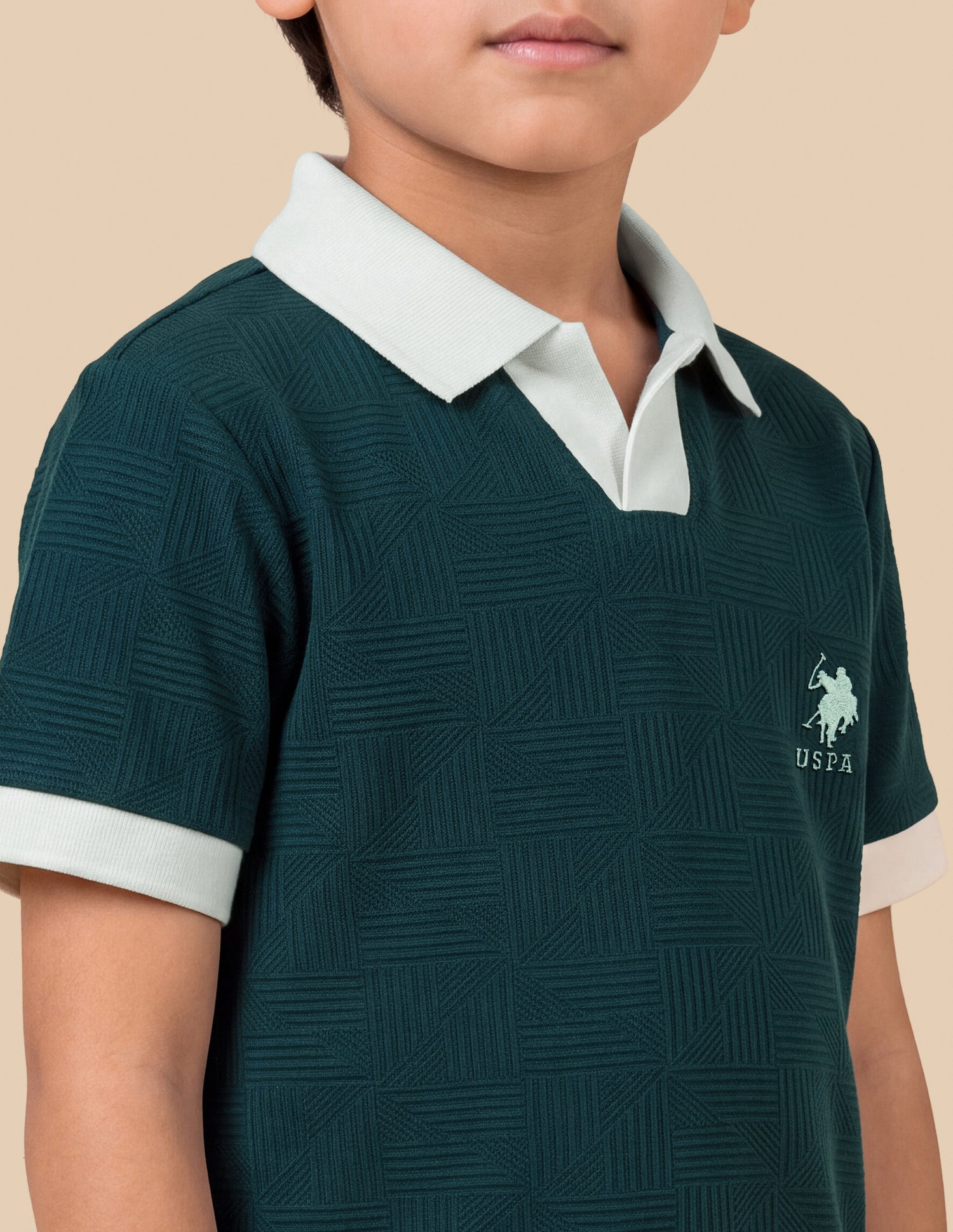 Self Design Geometric Regular Fit Polo Shirt Teal - U.S. Polo Assn. India | Large