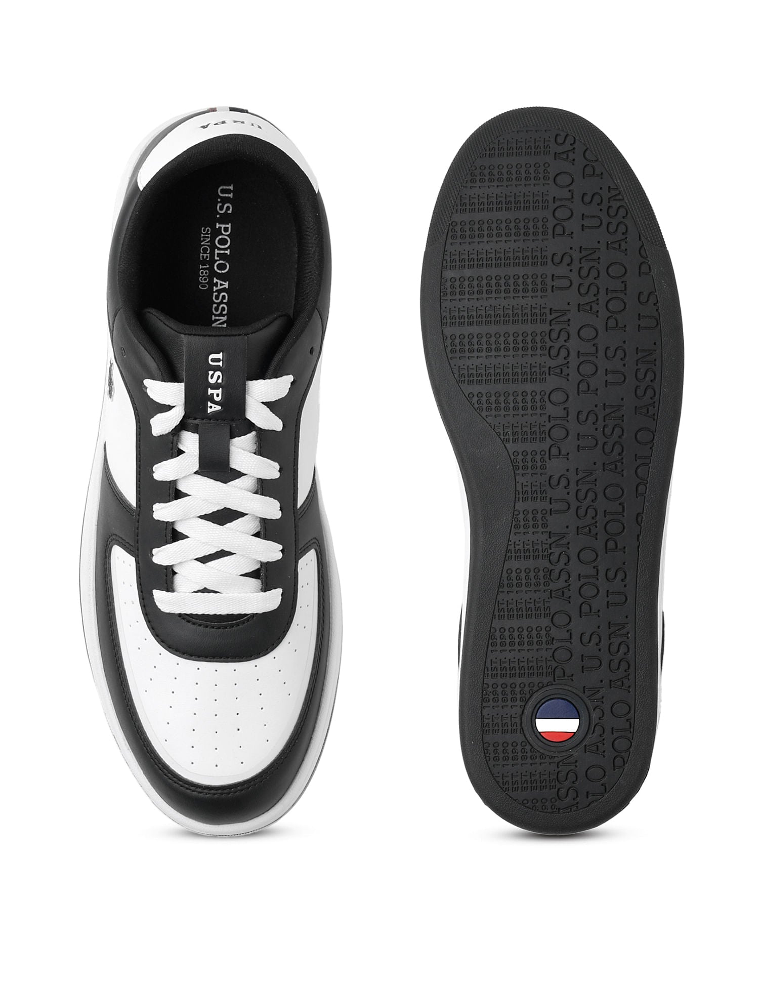 Men Rein 2.0 Black Retro Court Sneakers Black and White - U.S. Polo Assn. India | Large