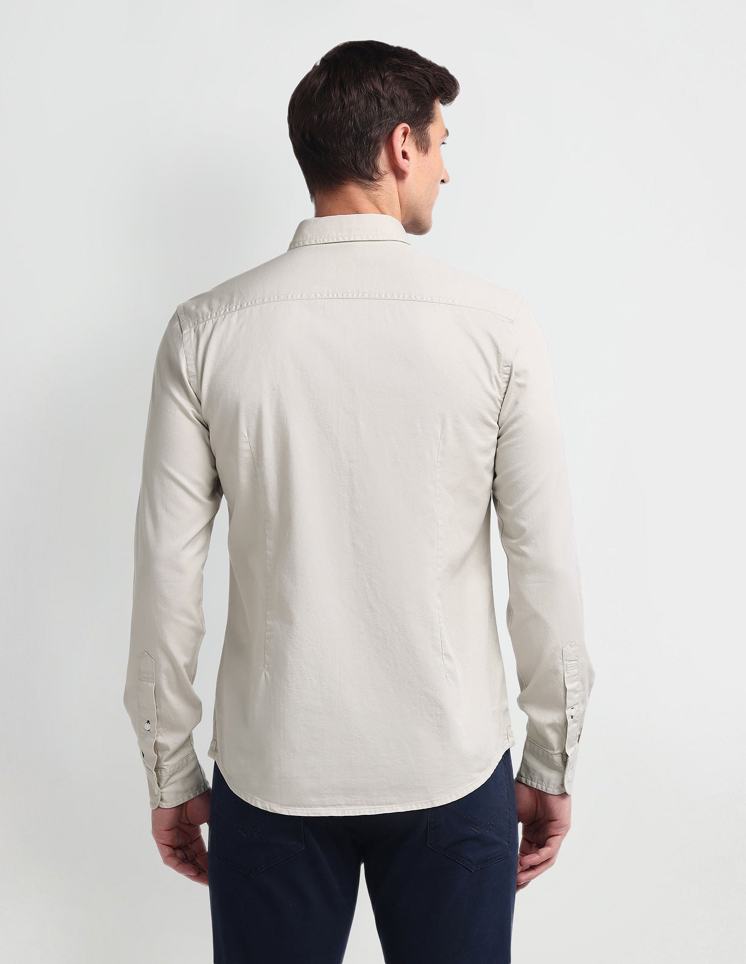 Semi Cutaway Collar Slim Fit Shirt Off White - U.S. Polo Assn. India | Large