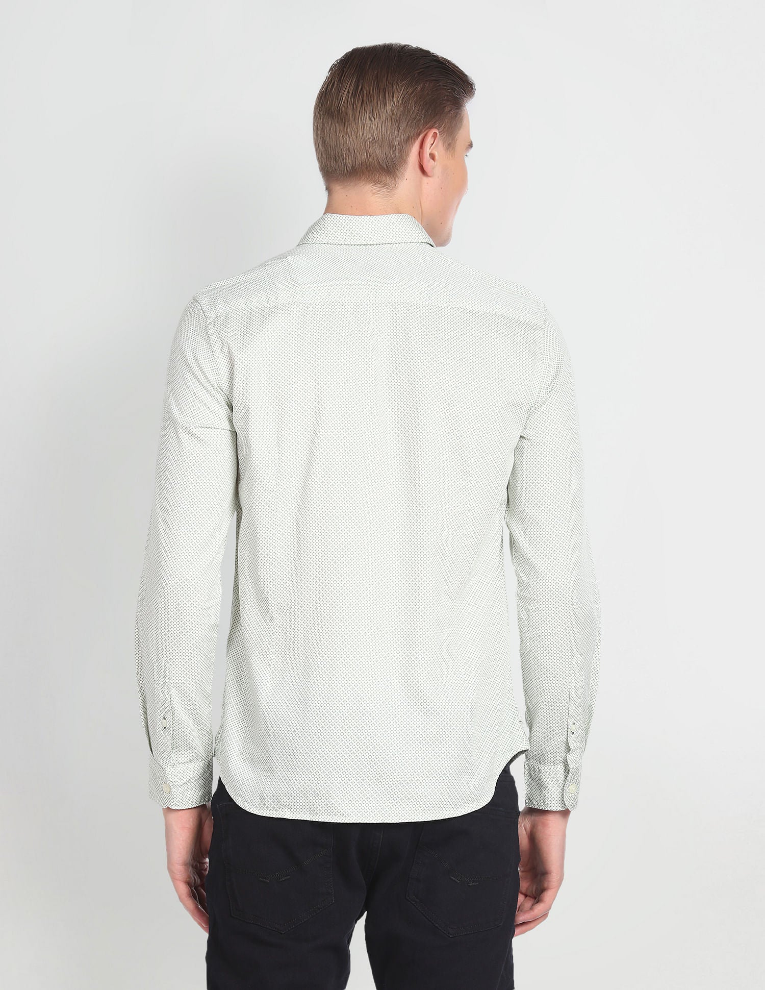 Button Down Collar Geometric Print Shirt Ivory and Green - U.S. Polo Assn. India | Large