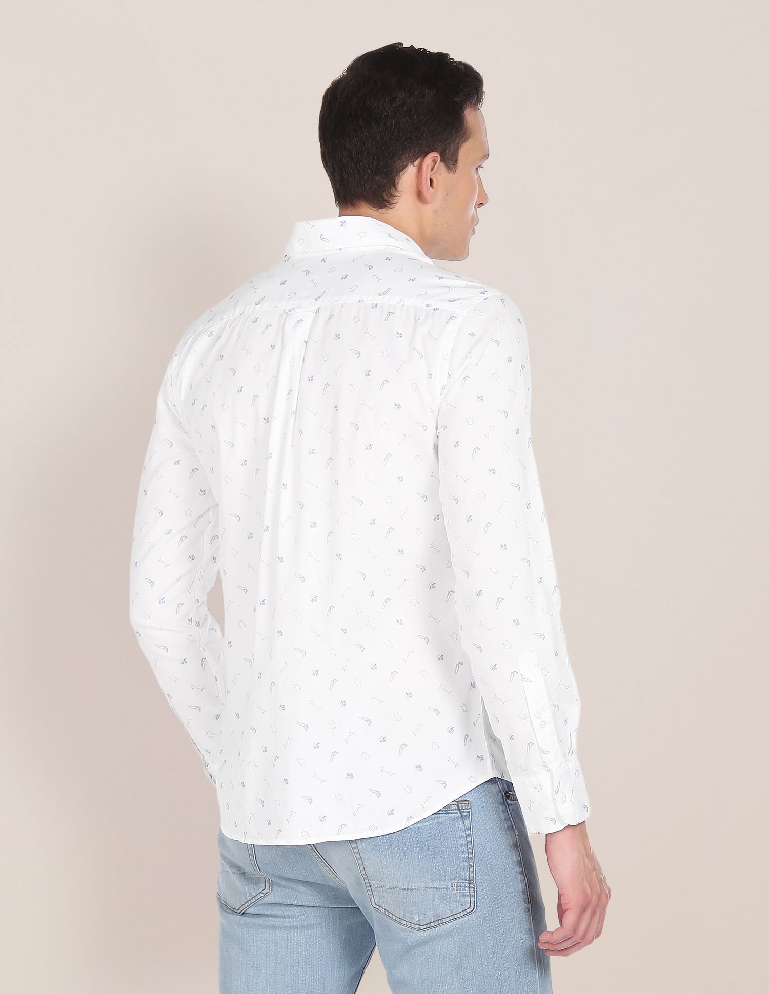 Men White Premium Cotton Printed Casual Shirt White - U.S. Polo Assn. India | Large