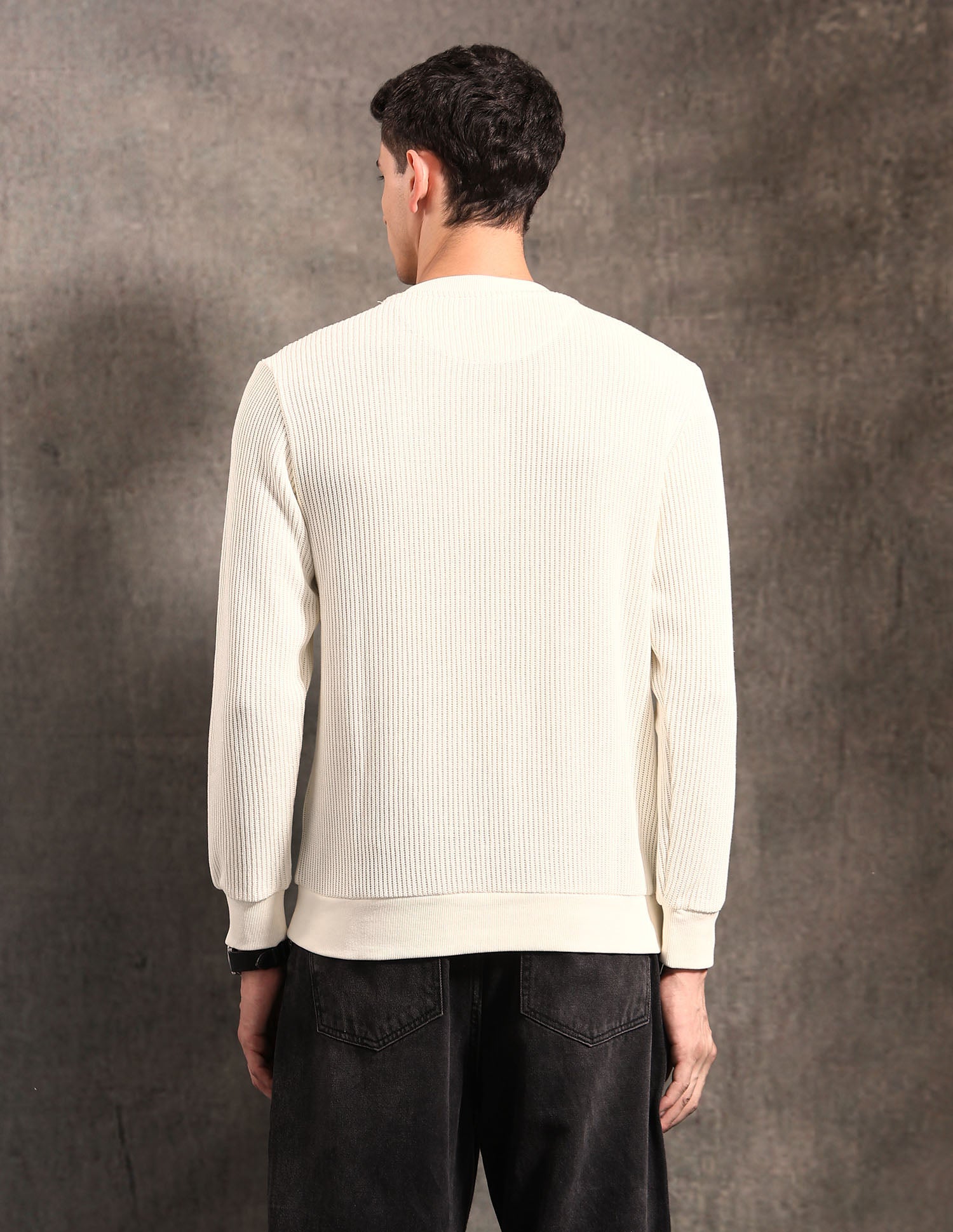 Brand Printed Textured Black & Gold Sweatshirt Ivory - U.S. POLO ASSN. | Large