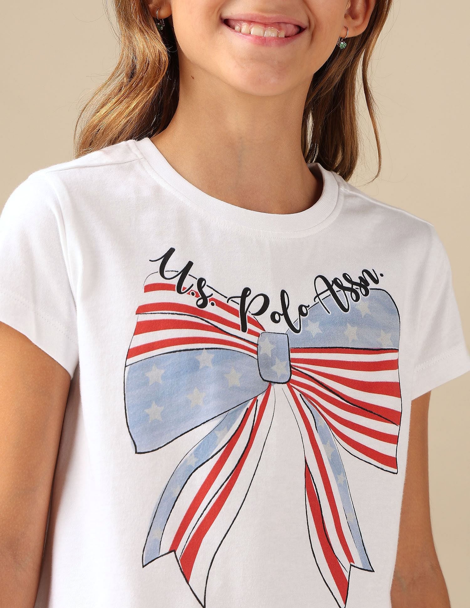 Girls Bow Print Relaxed Fit T-Shirt White - U.S. POLO ASSN. | Large