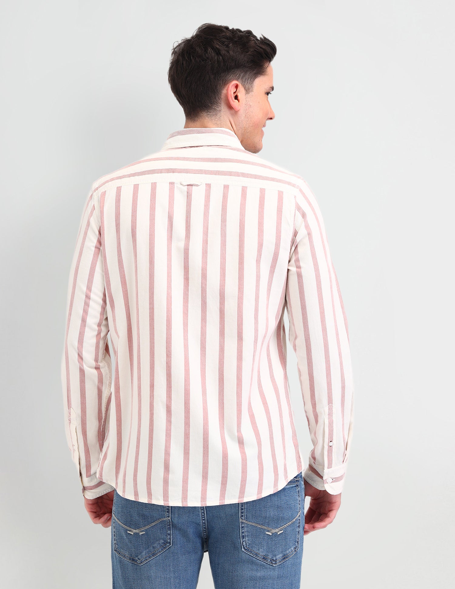 Vertical Striped Slim Fit Cotton Shirt Rust - U.S. Polo Assn. India | Large