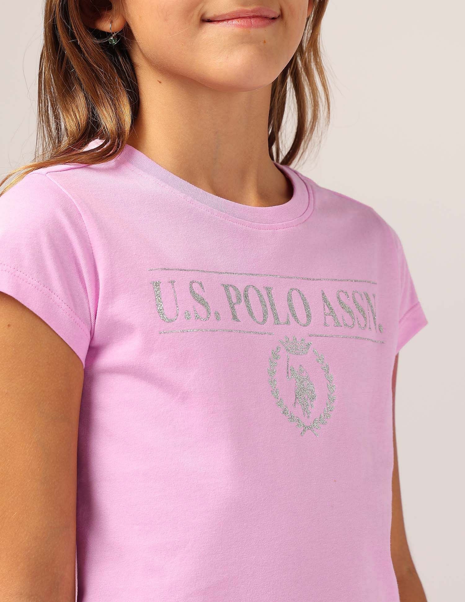 Girls Glitter Regular Fit T-Shirt Pink - U.S. POLO ASSN. | Large