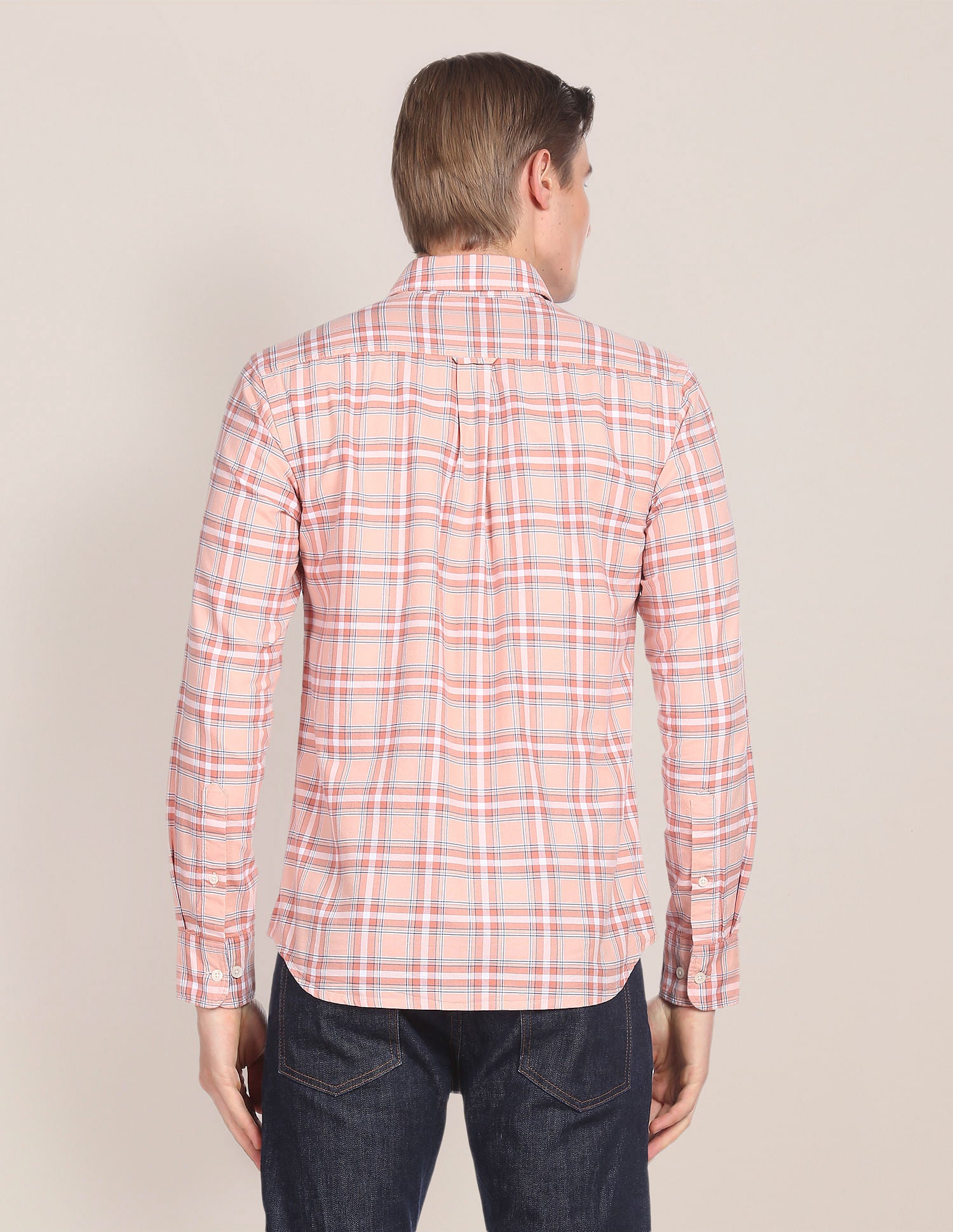 Spread Collar Tartan Check Shirt Peach - U.S. Polo Assn. India | Large