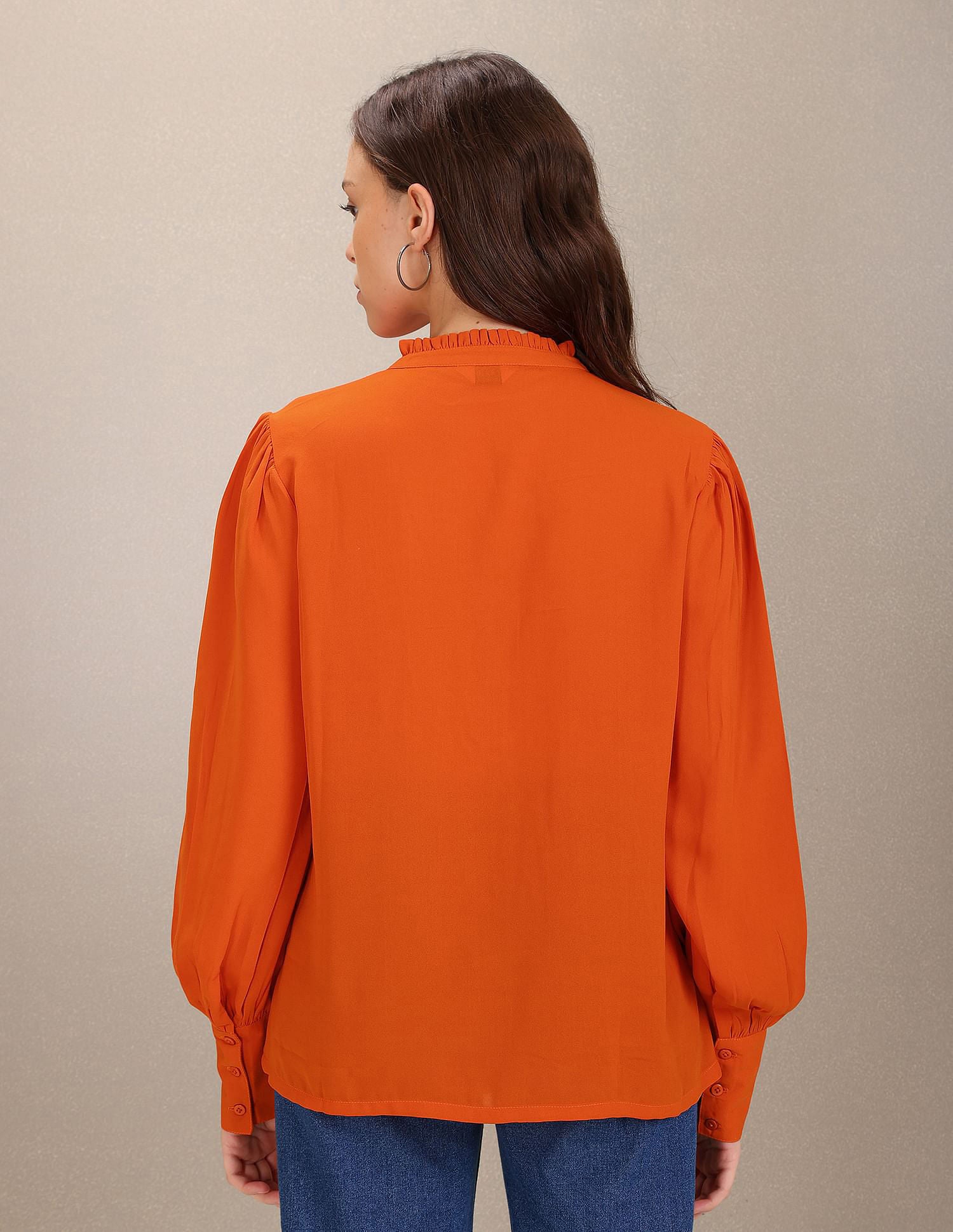 Stand Collar Pleated Solid Top Red - U.S. POLO ASSN. | Large