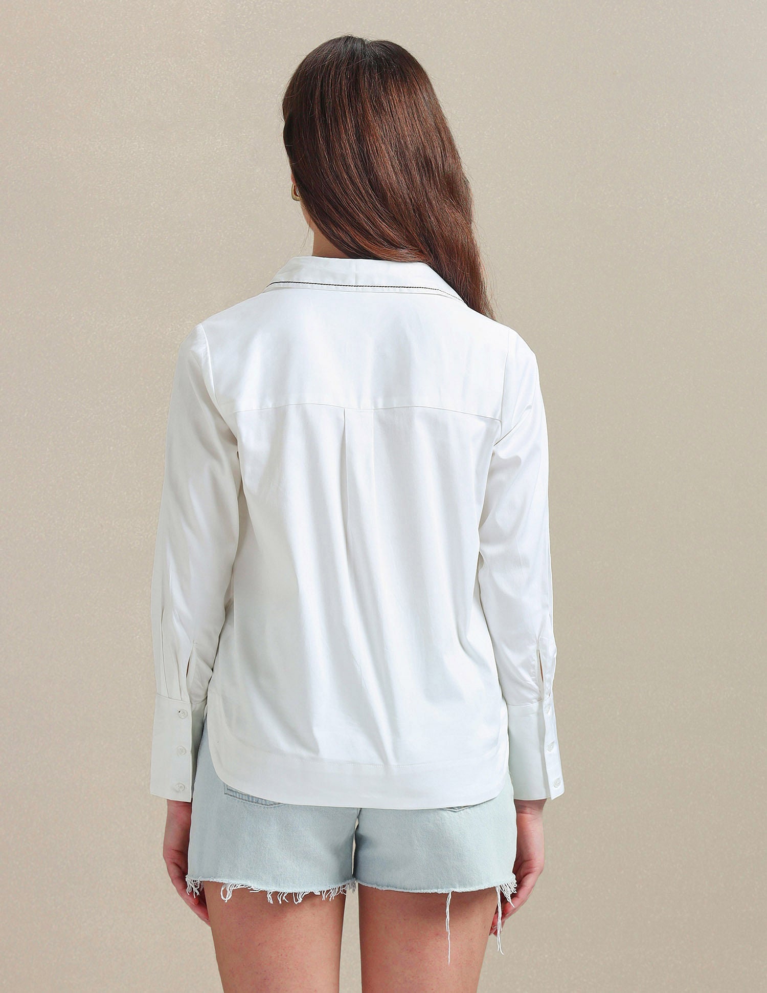 Contrast Saddle Stitch Cotton Shirt White - U.S. POLO ASSN. | Large