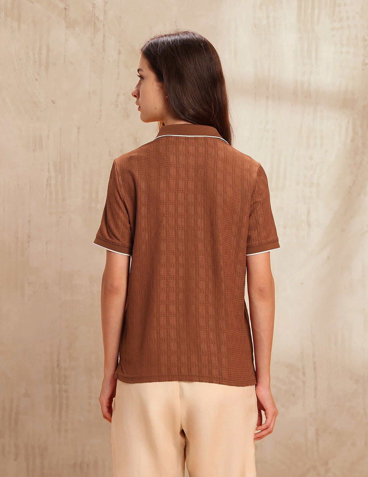 Boxy Fit Textured Polo Shirt Brown - U.S. POLO ASSN. | Large